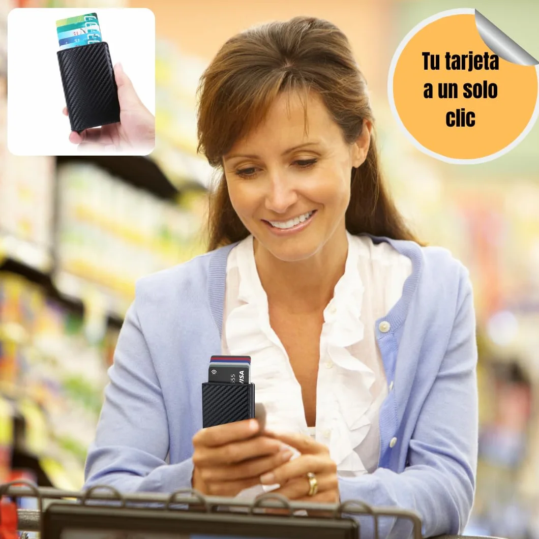 Cartera Hombre Pequeña con Tarjetero Automático Interior Aluminio Protección RFID Capacidad 6 Tarjetas Billetes Documentación Cuero Diseño Compacto Antirrobo