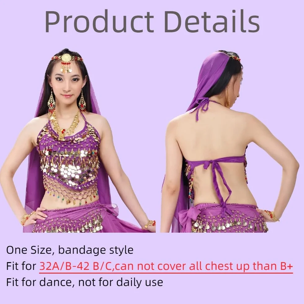 MUNAFIE Camiseta de danza del vientre con lentejuelas sin mangas