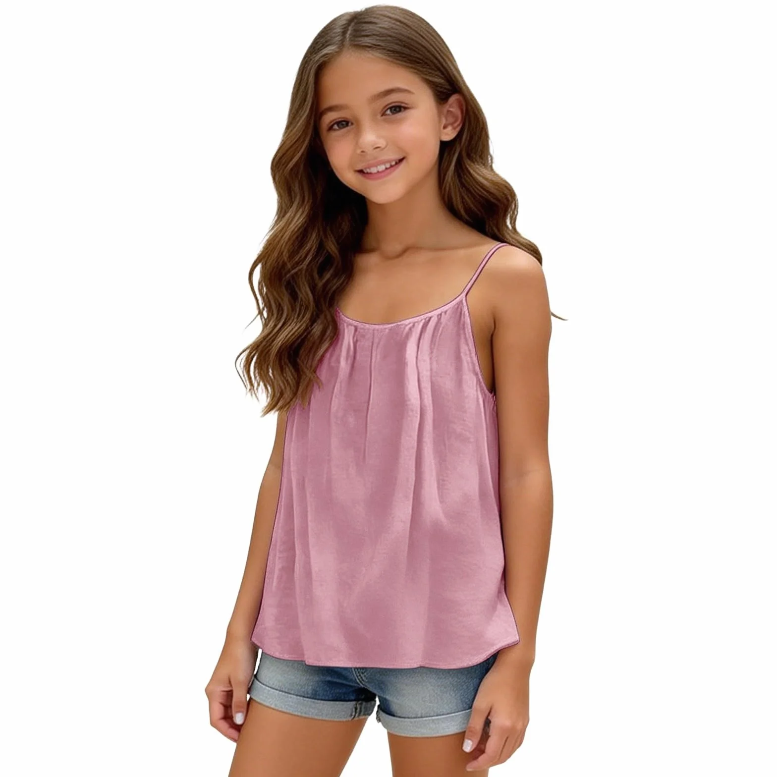 Camiseta de algodón y lino con tirantes delgados, sin mangas, para adolescentes, para verano, casual, transpirable, lisa, holgada, para vacaciones, ropa de playa