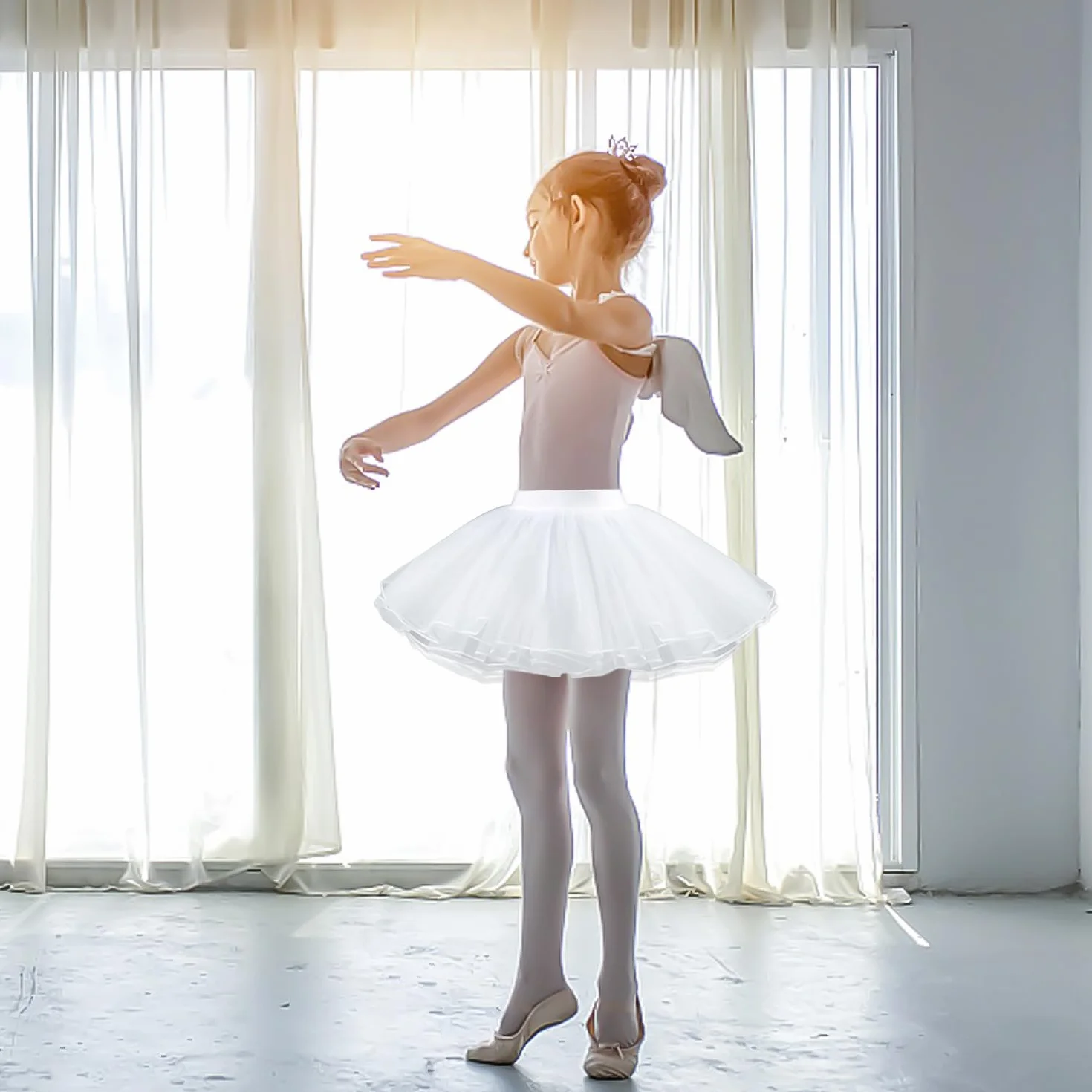 Vestido Blanco de Tutú para Niñas, Falda de Ballet de Tul Elástico