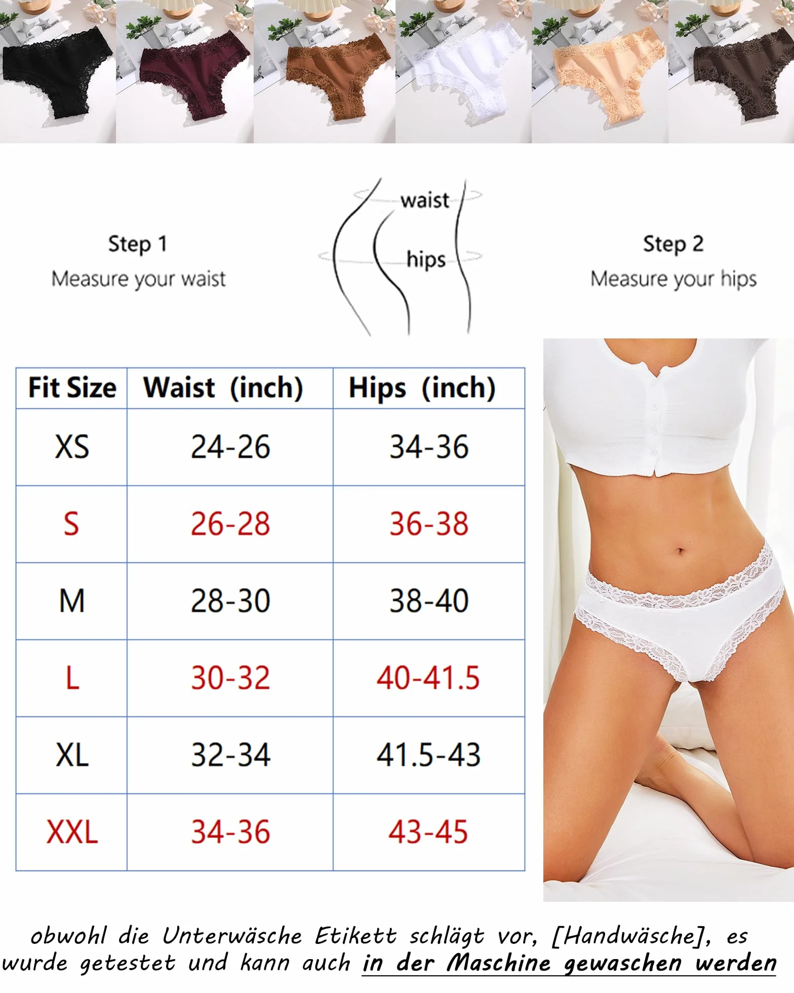 Bragas Brasileñas Mujer Algodón Pack 5 Encaje Suave Cómodas Transpirables Ropa Interior Diaria S-XL