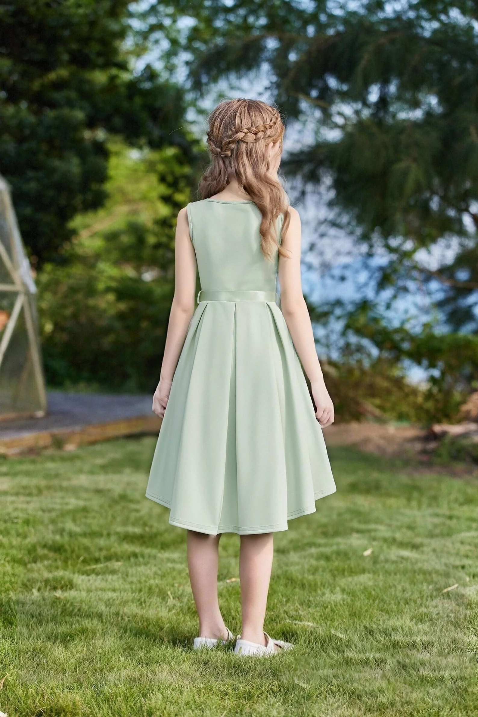 Arshiner Niñas Vestido Sin Mangas Novia Malla Vestidos Verano Formal Festivo Elegante con Cinturón 5-13 años