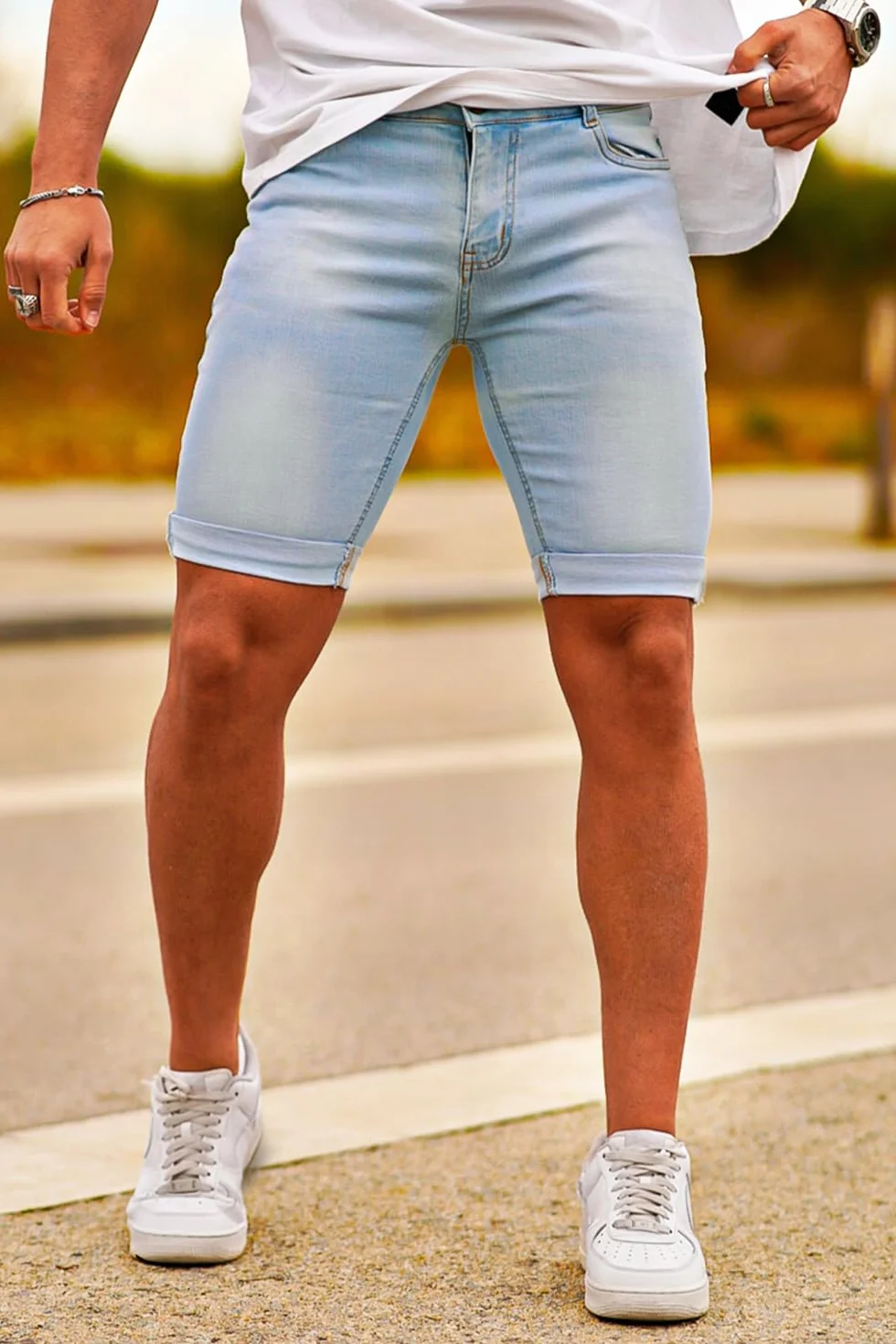 GINGTTO Pantalones Cortos Hombre Slim Fit Elastico Vaqueros Ajustado