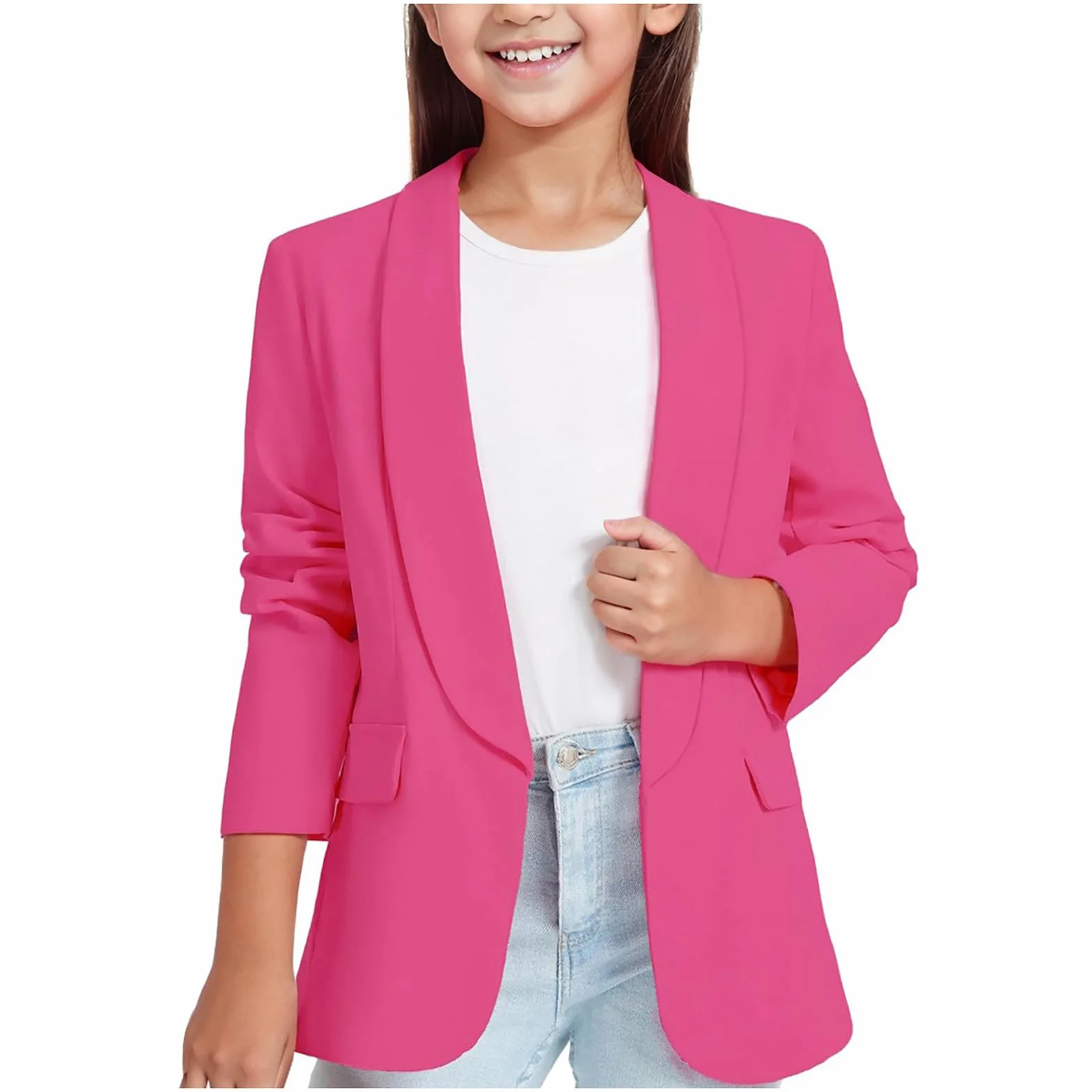 Chaqueta de traje formal con cuello chal para niñas, bolsillo interior, pantalones 140