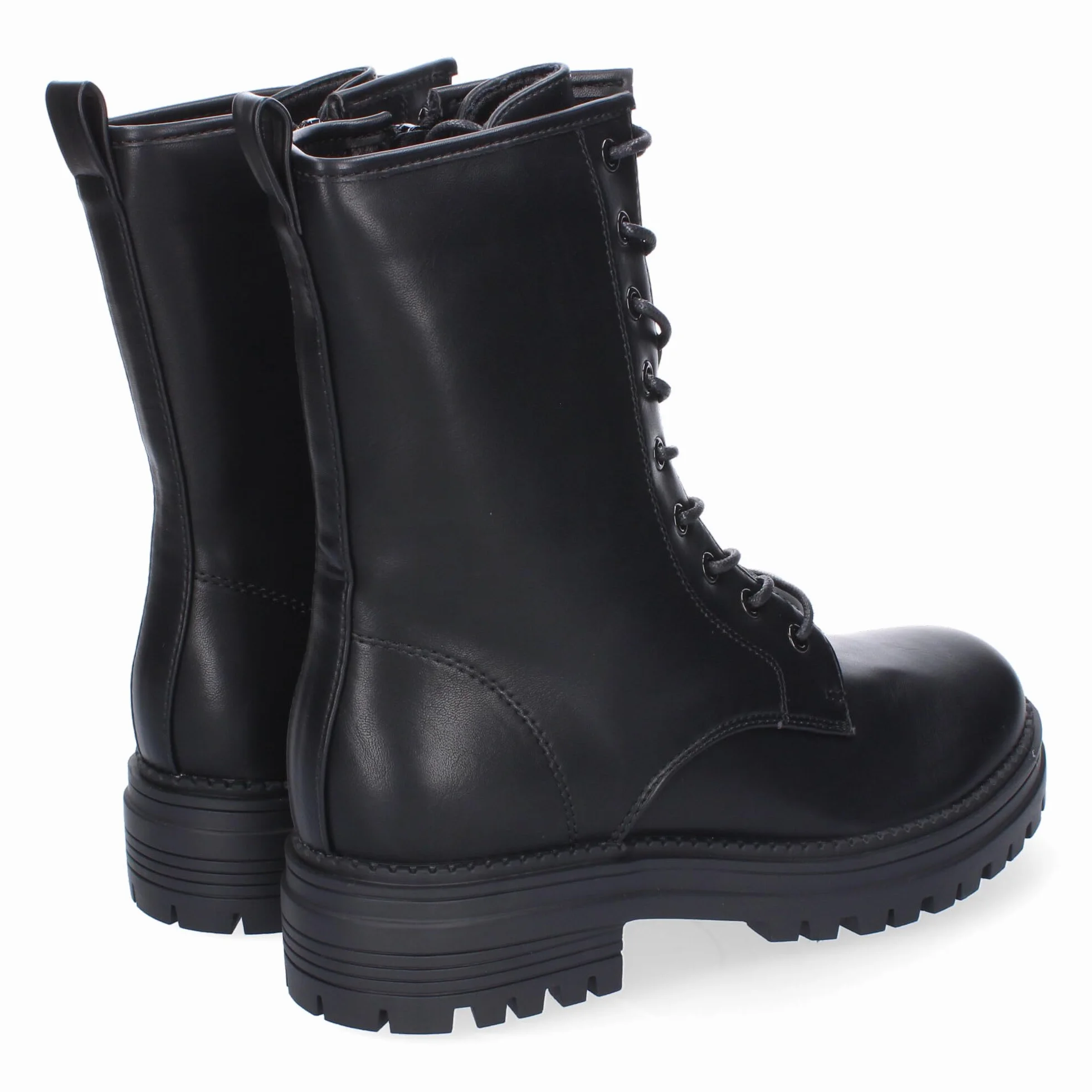 Botas Mujer Militar Cordones Suela Dentada Cremallera Lateral