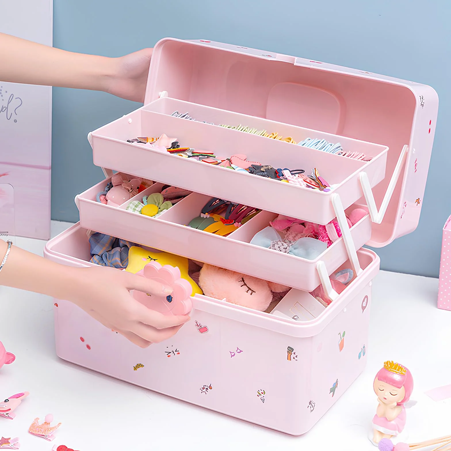 Caja de Almacenamiento Rosa para Accesorios de Cabello - Organizador