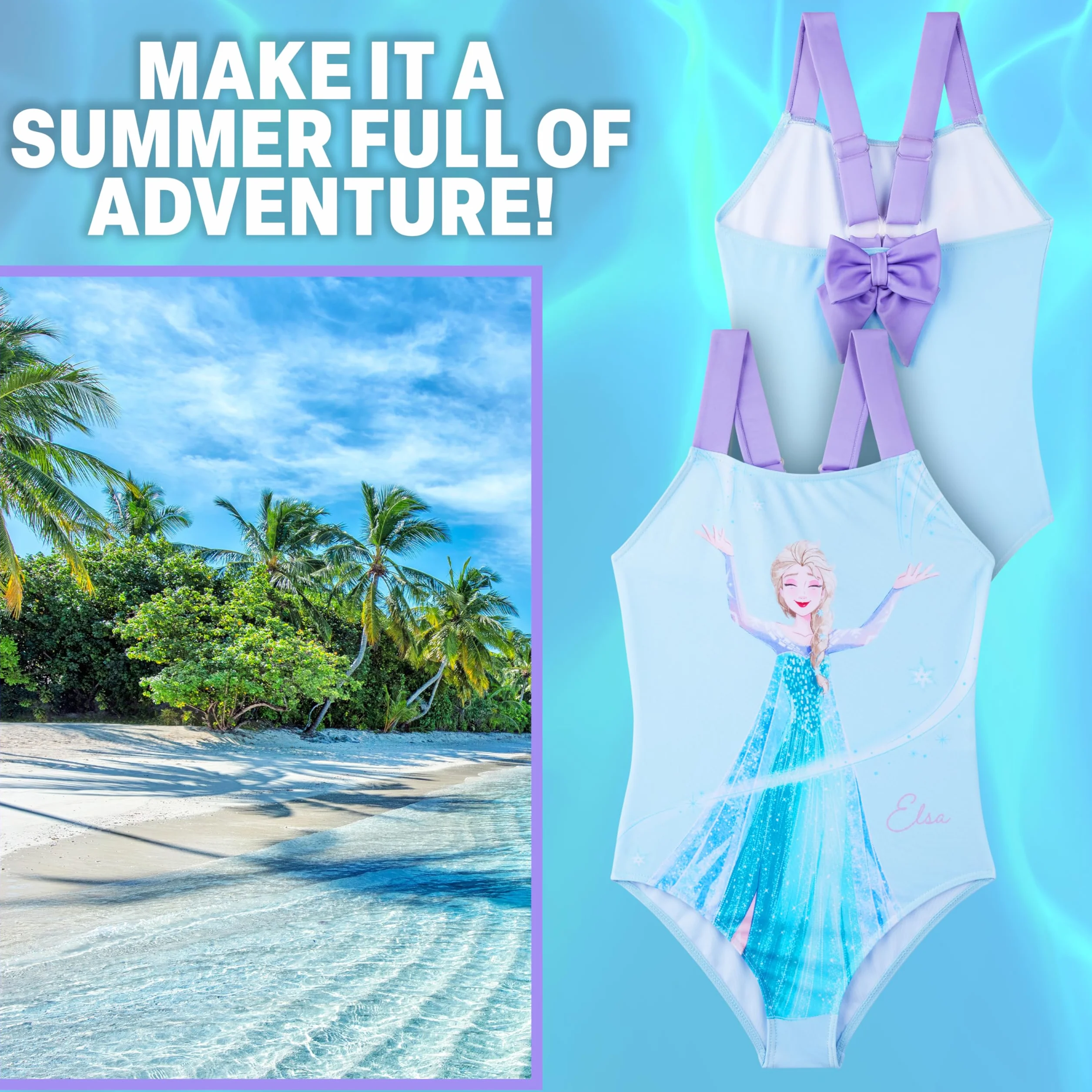 Disney Frozen Moana Little Mermaid Bañador Niña Una Pieza con Tirantes Ajustables Ropa de Baño Playa Piscina