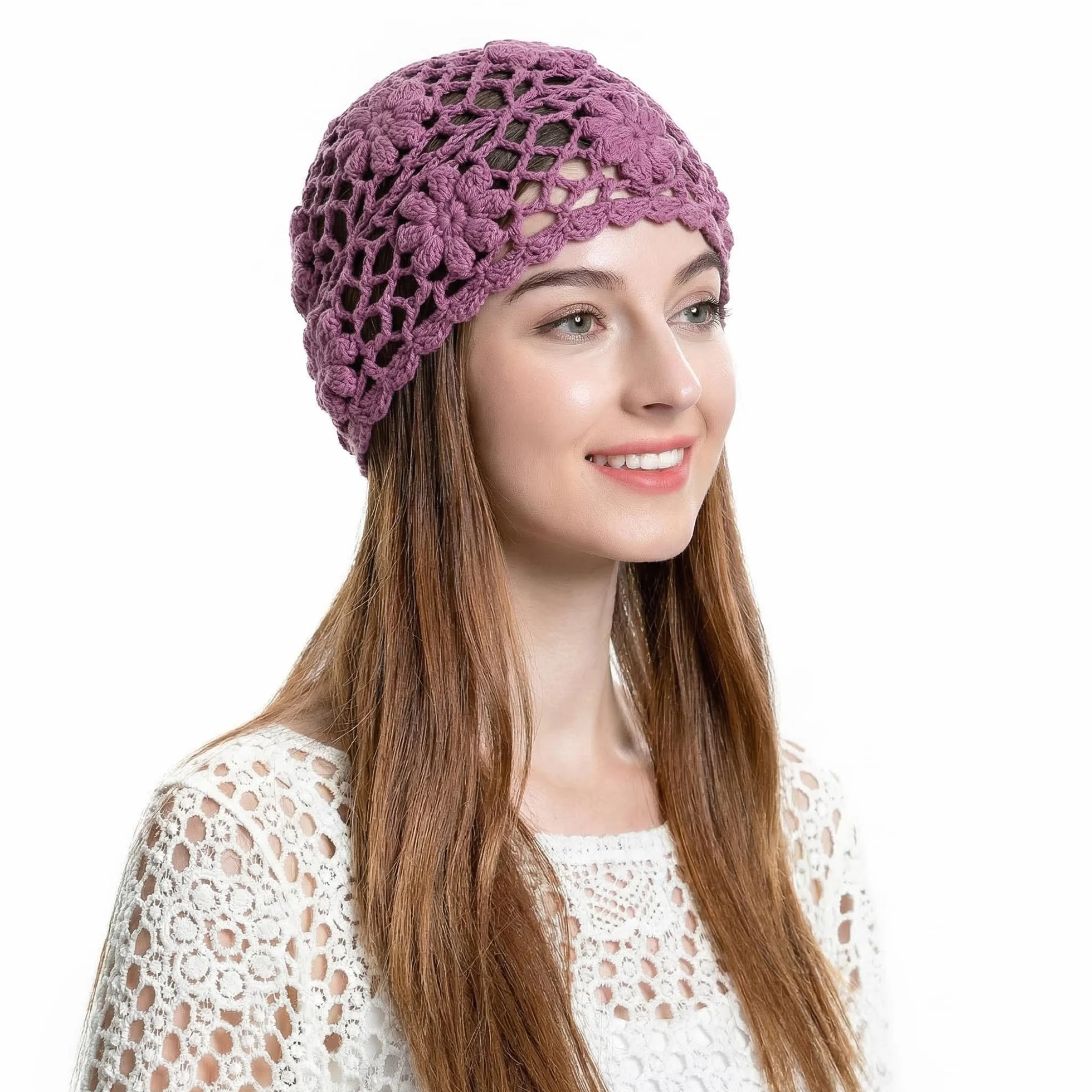 Gorro de Punto con Flores Hecho a Mano de Algodón Señoras ZLYC