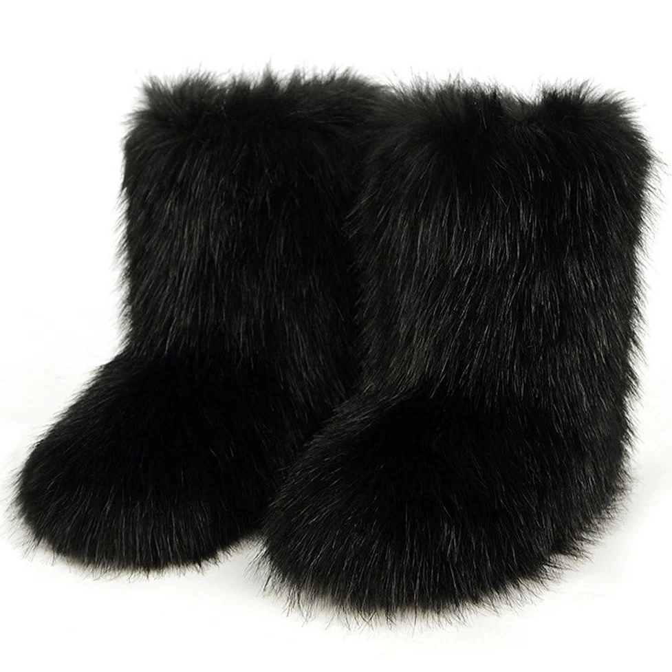 Botas De Nieve De Mapache, Botas De Piel Sintética, Botas Mullidas a Media Pantorrilla, Zapatos Planos para Exteriores para Hombres Y Mujeres, Suministros De Viento a Prueba De Invierno