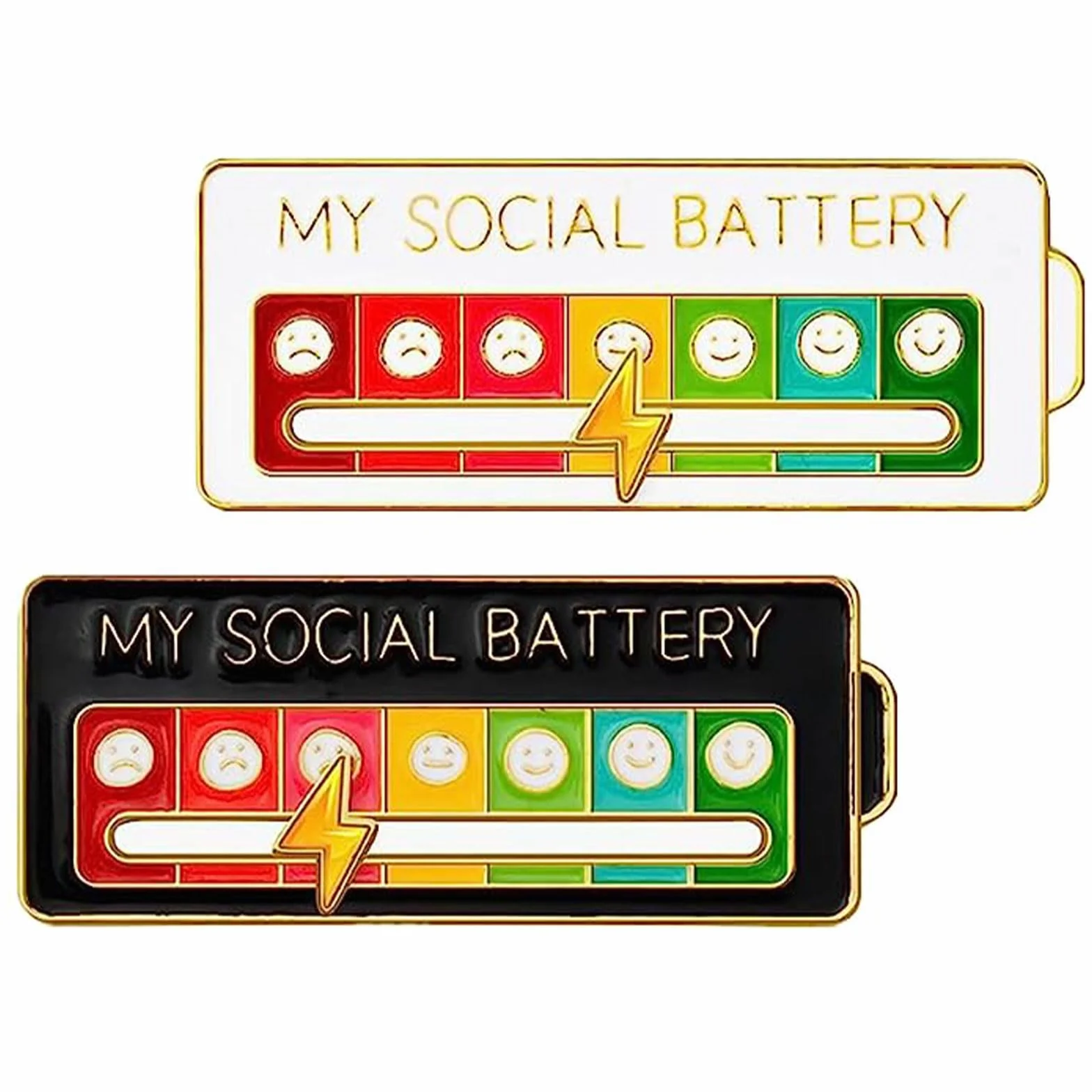 Social Battery Pin 2 Piezas Broche Estado de Ánimo Social 7 Días Agujas Humor Interactivas Pines Esmalte