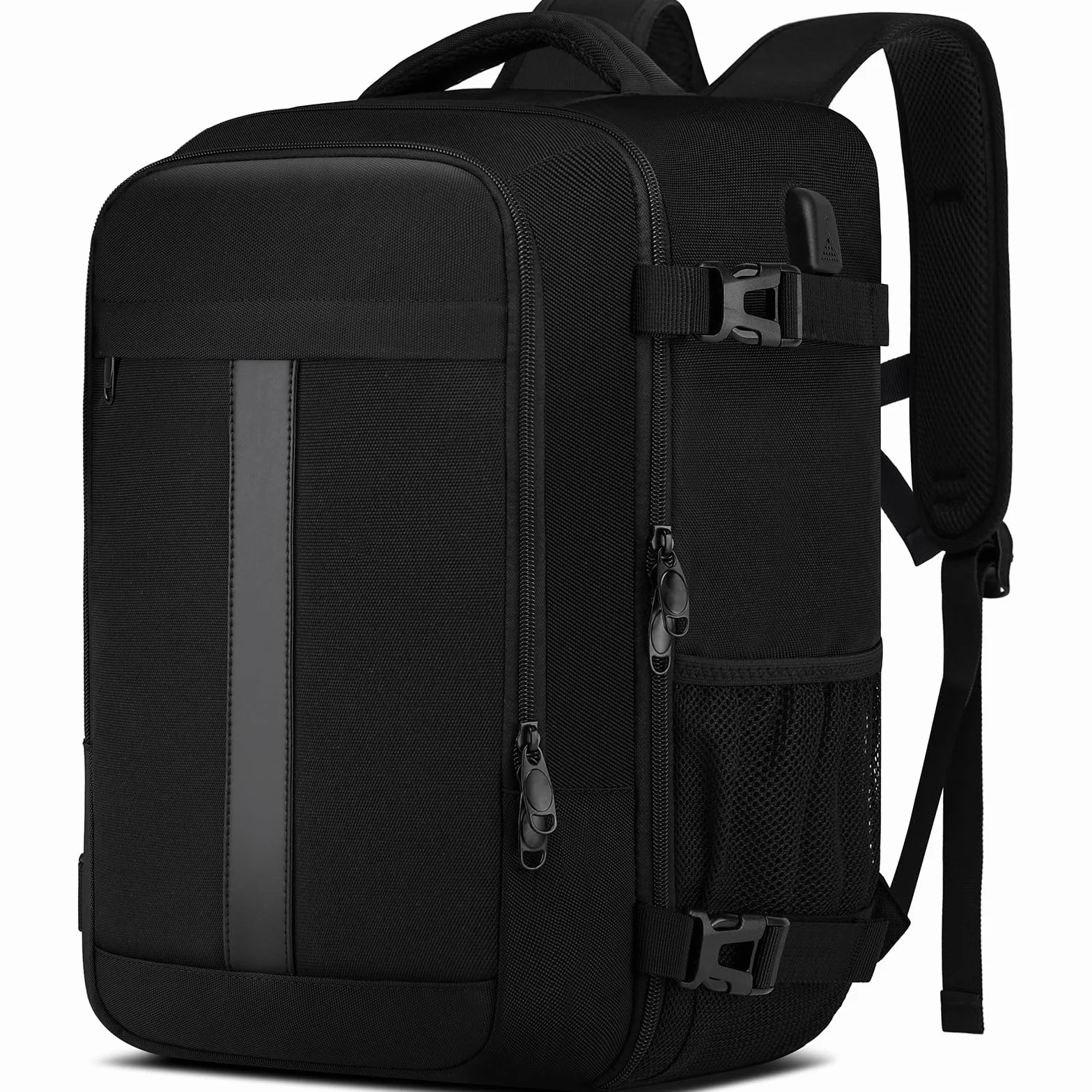 PUSLOM Mochila Viaje Cabina Avion 40x30x20 24L Bolsa Viaje Hombre Mujer Portatil 14 Pulgadas USB Negro