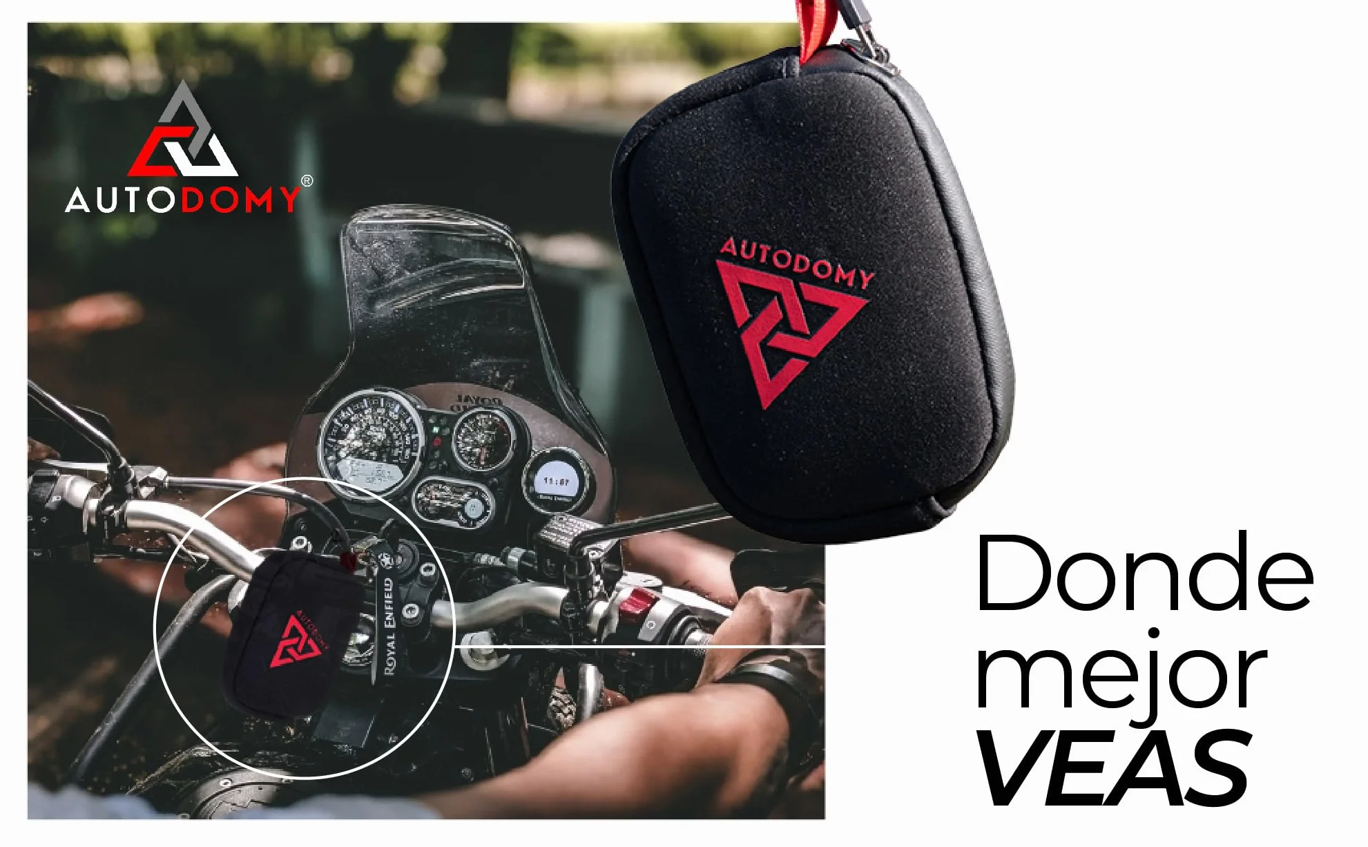 Autodomy Llavero para Moto Impermeable Neopreno Negro Rojo Porta Llaves con Anilla Mosquetón