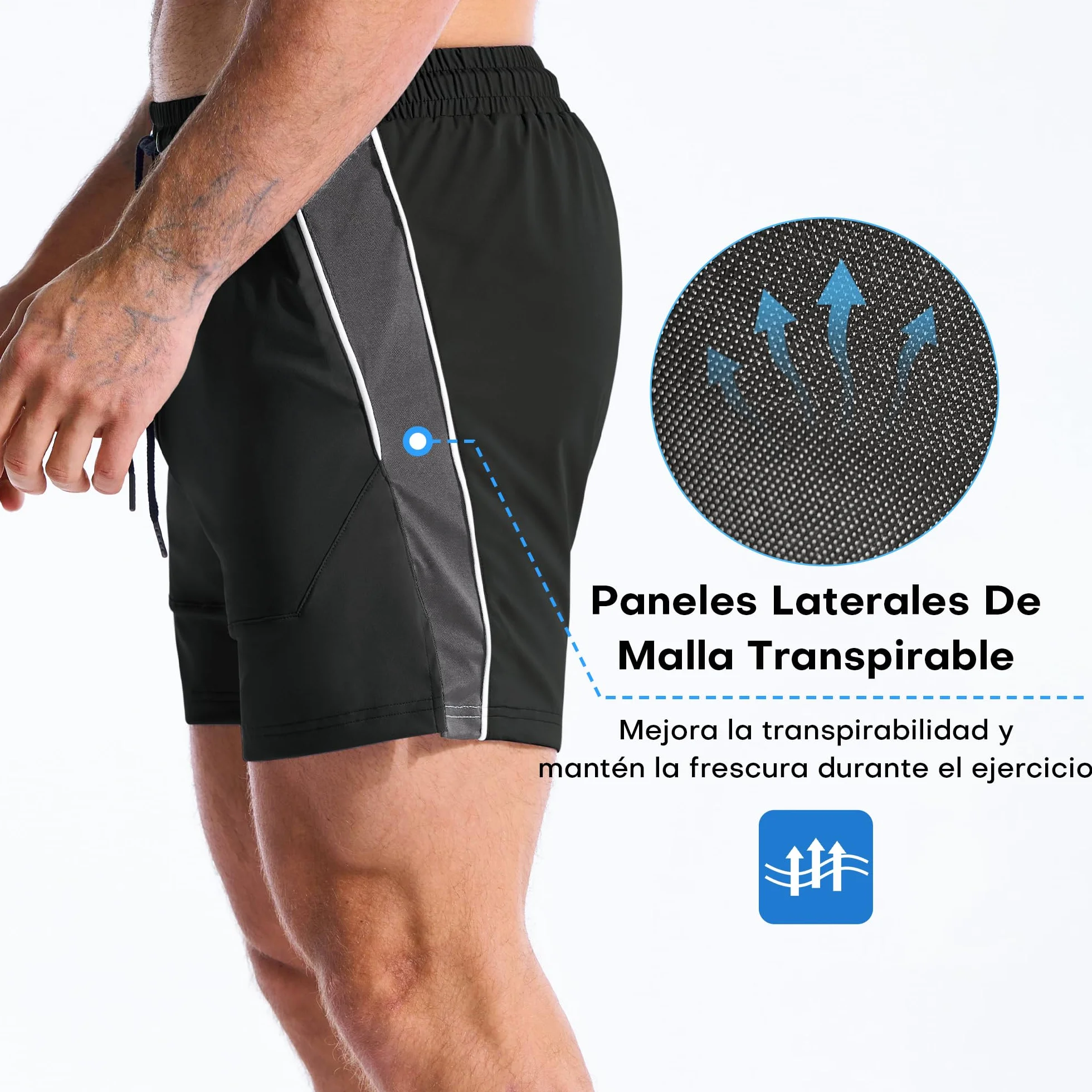 ZENWILL DRI-Armor Pantalones Cortos Hombre Deporte Cremallera Running Gym Secado Rápido