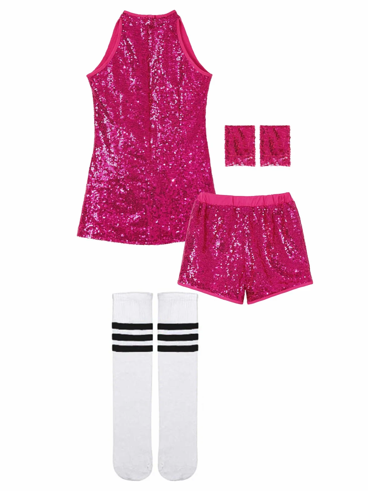 LOLANTA Traje de Baile de Lentejuelas para Niñas Ropa de Baile de Hip Hop Conjunto de Traje de Vestido de Baile Brillante