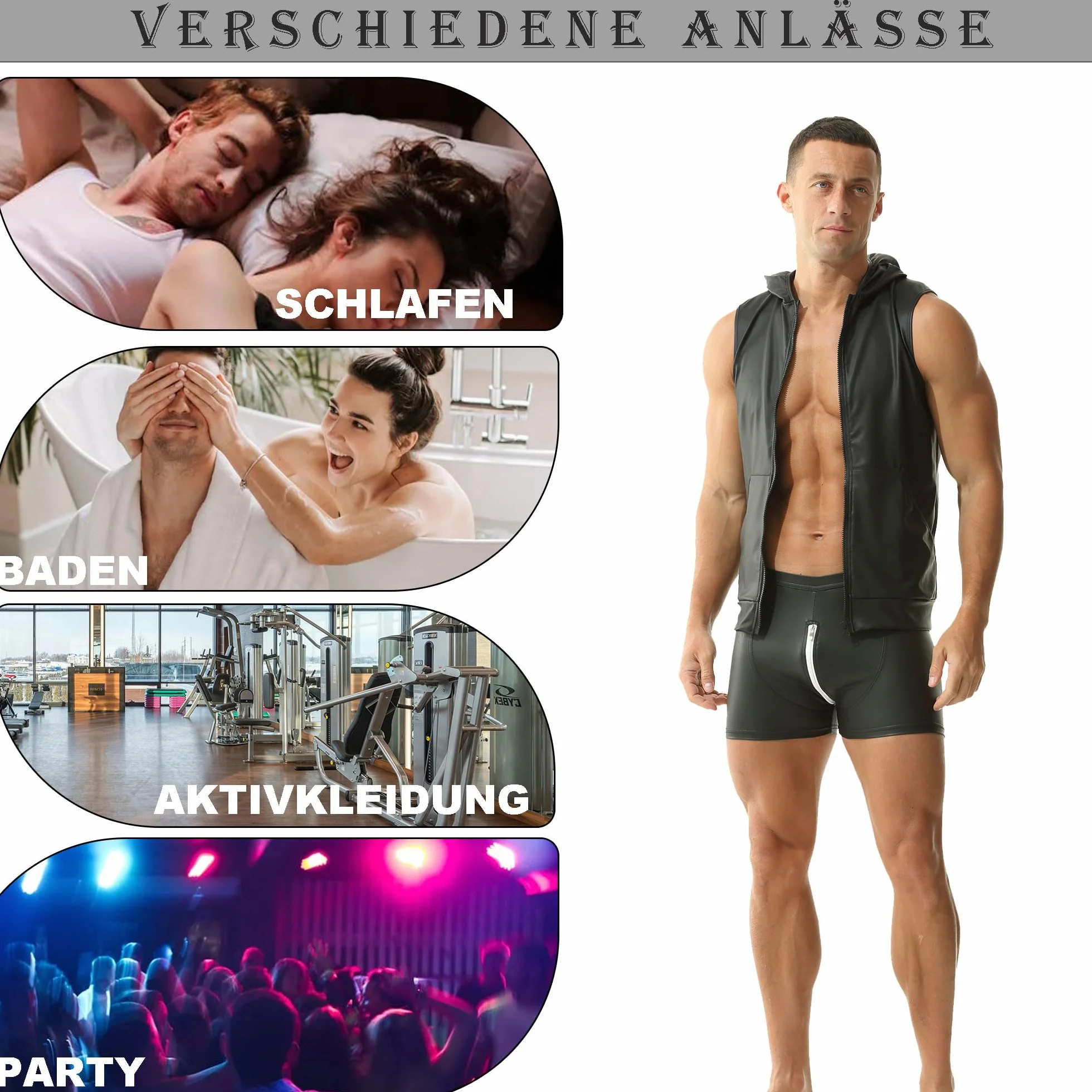 Calzoncillos de Cuero PU para Hombre Cintura elástica Rave Short Pants Clubwear