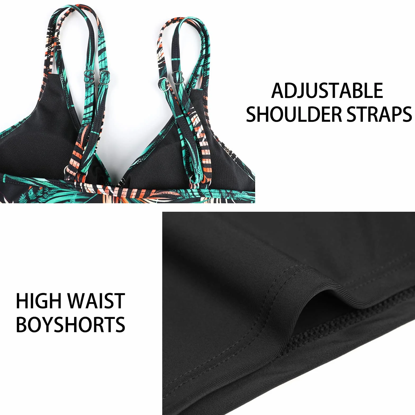 Genfien Tankinis Traje de Baño Mujer Push Up Bañador 2 Piezas con Tirantes Ajustable Estampado Floral