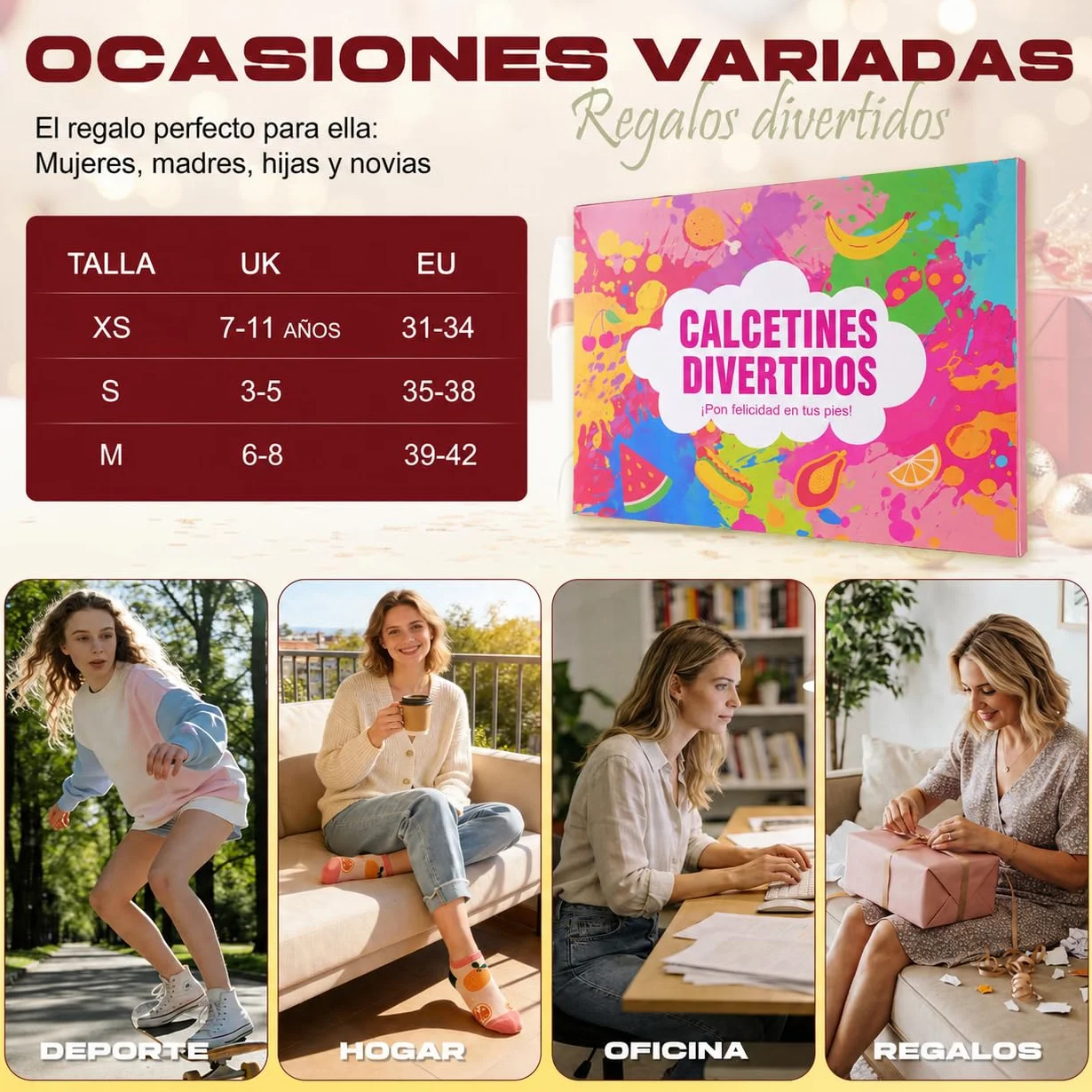 Calcetines Divertidos para Mujeres, 8 Pares Algodón Tobillo, Regalos Únicos