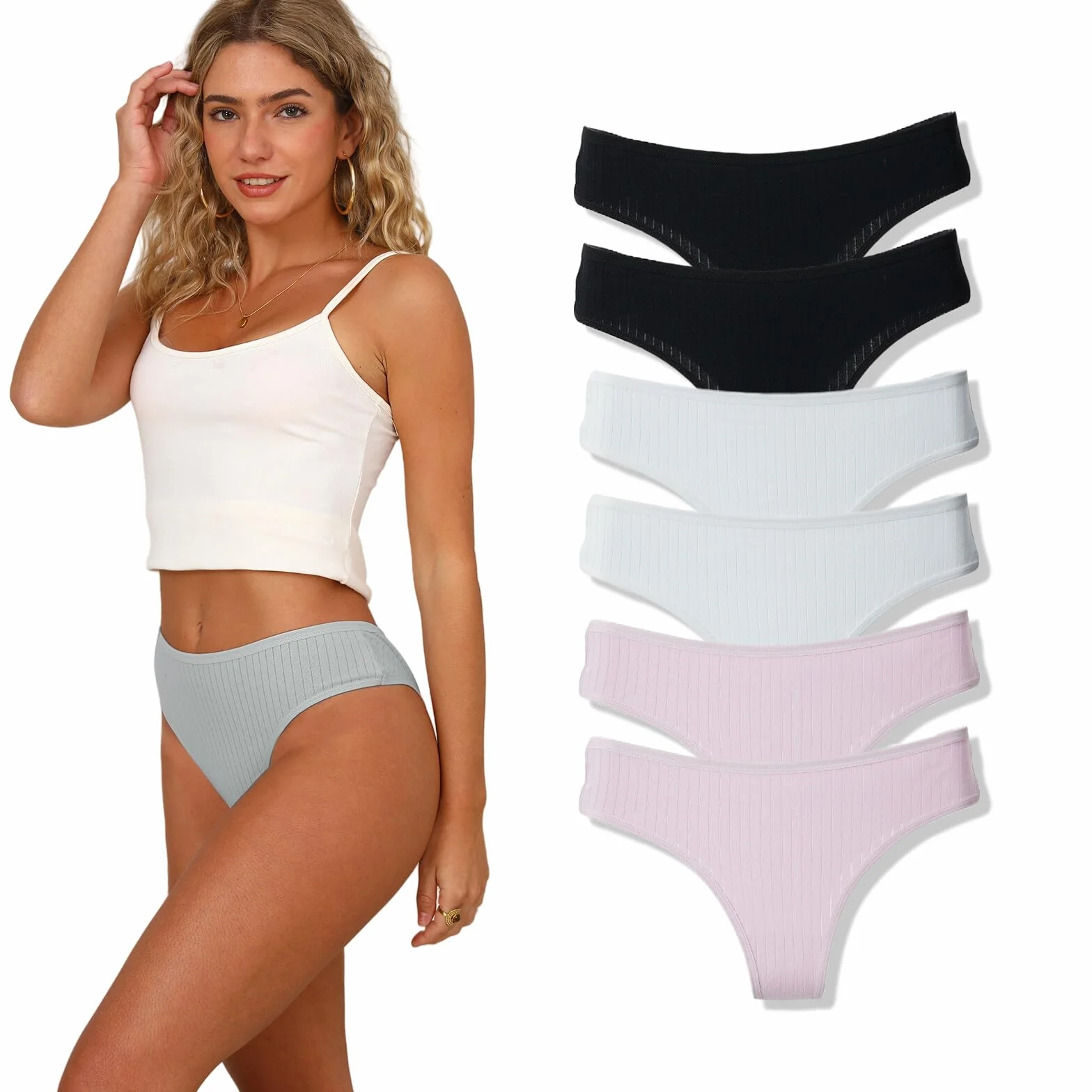 Mujer Tangas Algodón Bikini Cintura Alta Transpirable Brasileña 6UDS