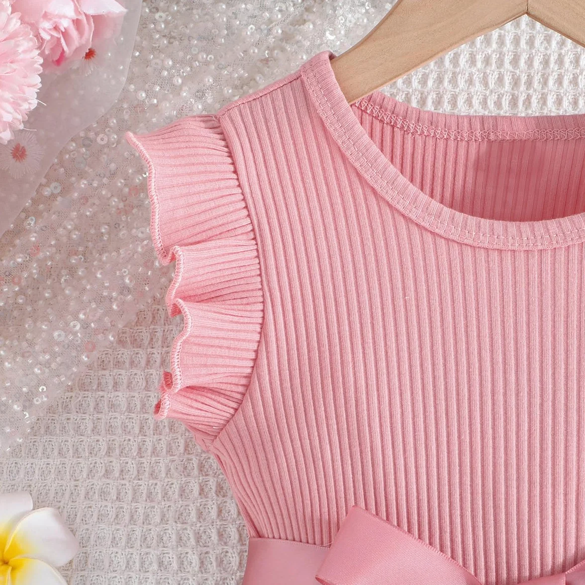 Vestido Princesa Niña Moño Flor Mangas Cortas Patrón Mariposa Fiesta Verano 4-8 años