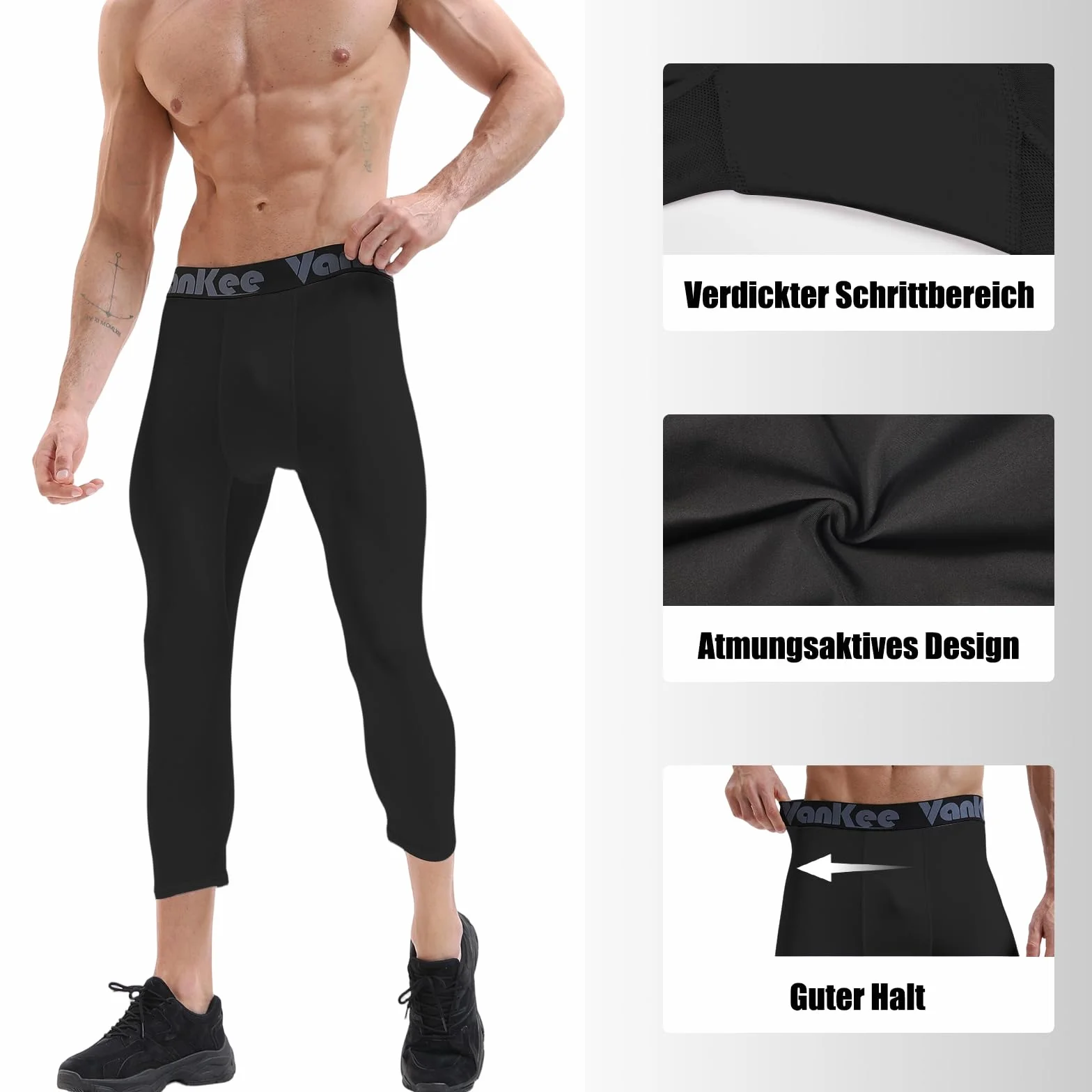 Pantalones de Hombre Compresión 3/4 Malla Transpirable Secado Rápido para Basketball Gym Fútbol