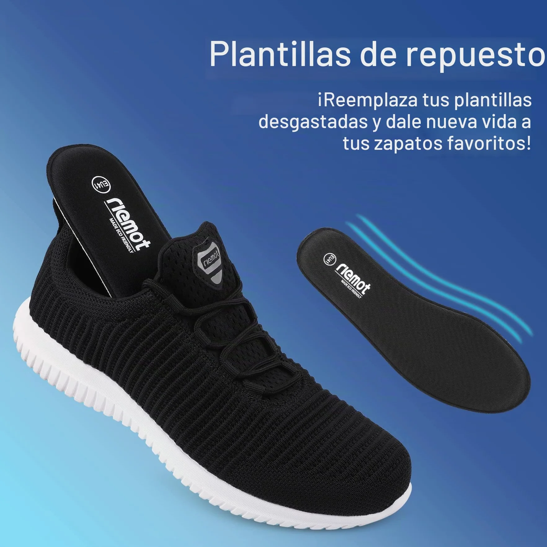 Riemot Plantillas Memory Foam para Zapatos Hombre Mujer Absorción Impacto Amortiguación Suela Confort