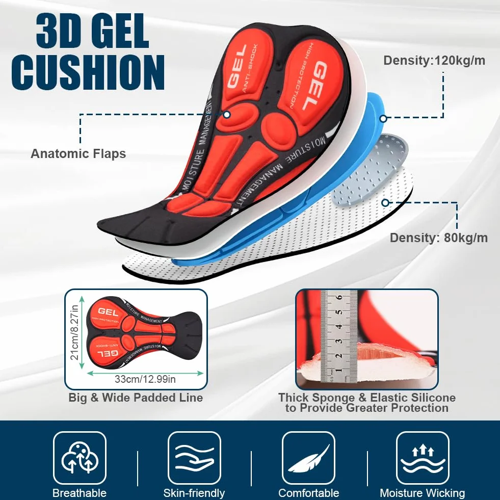 Culotte Ciclismo Hombre Pantalones Cortos Compresión 3D Acolchados 3 Bolsillos Transpirable Secado Rápido MTB Bicicleta