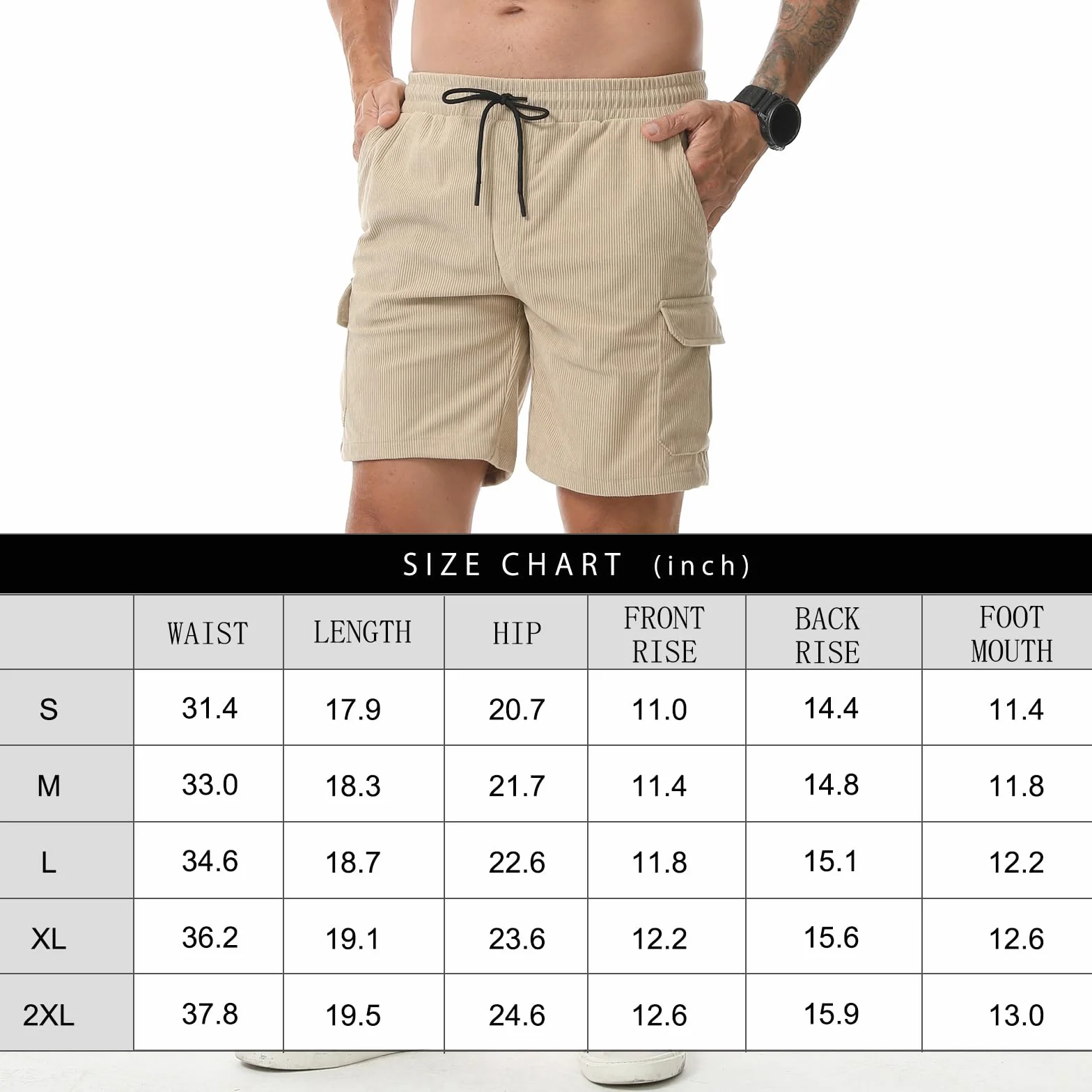 Pantalones Cortos de Pana Cargo Hombre Bermuda con Bolsillos