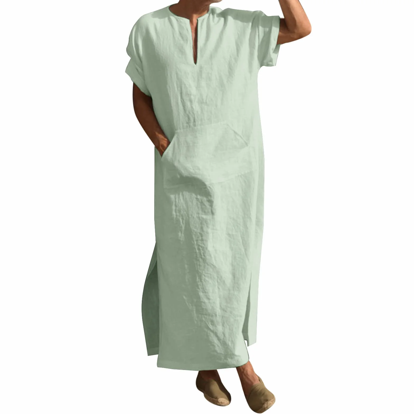 Bata musulmana para hombre caftán abaya camisas de lino algodón ropa árabe fresca jilbab túnica