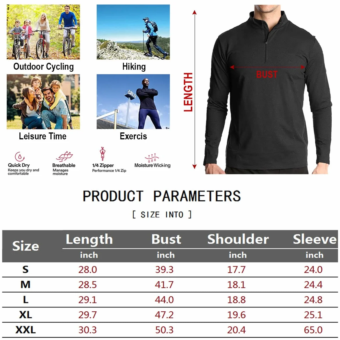 Camiseta deportiva de manga larga con cremallera 1/4 para hombre, secado rápido