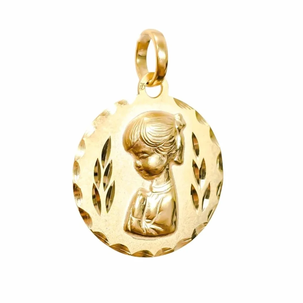 Medalla Virgen Niña Plata ley chapada oro matizada Primera Comunión