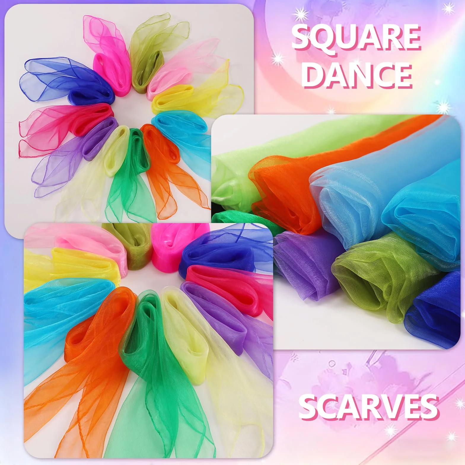 Pañuelos de Malabares Multicolores 60x60cm para Danza Espectáculo Infantil 20 Piezas