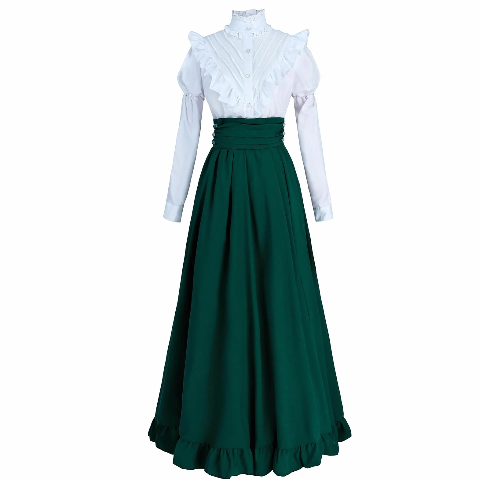 CR ROLECOS Vestido medieval mujer maxi morado floral manga larga cuello alto A-line formal invierno