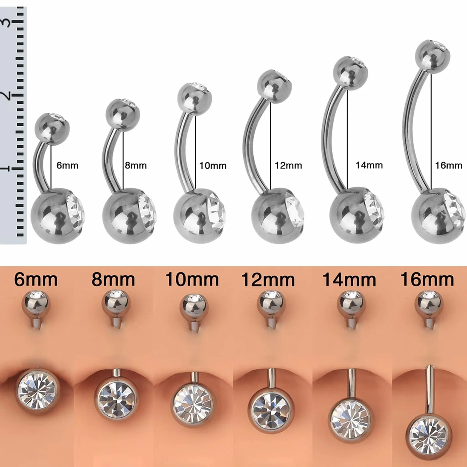 AceFun Piercing ombligo Titanio oro plata 6mm-14mm Acero quirurgico 14G Barbell G23