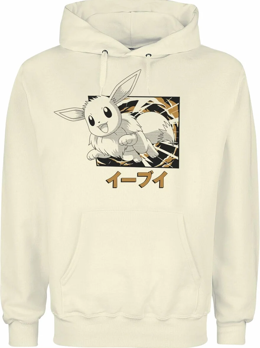 Pokémon Evoli Katakana Sudadera con Capucha Crudo Regular