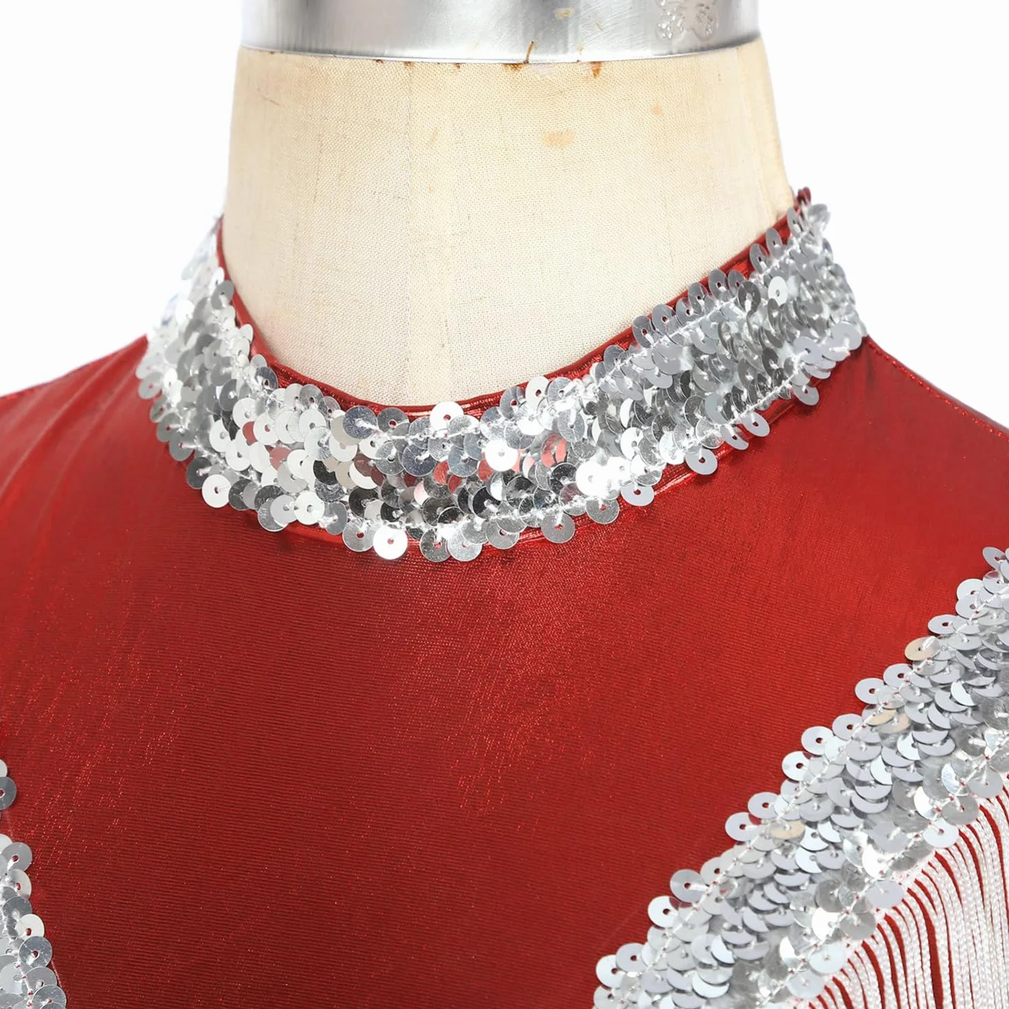 iEFiEL Maillot Brillante de Baile Latino con Flecos para Mujer Patinaje sin Mangas Leotardos Danza Salsa Tango Jazz Rumba