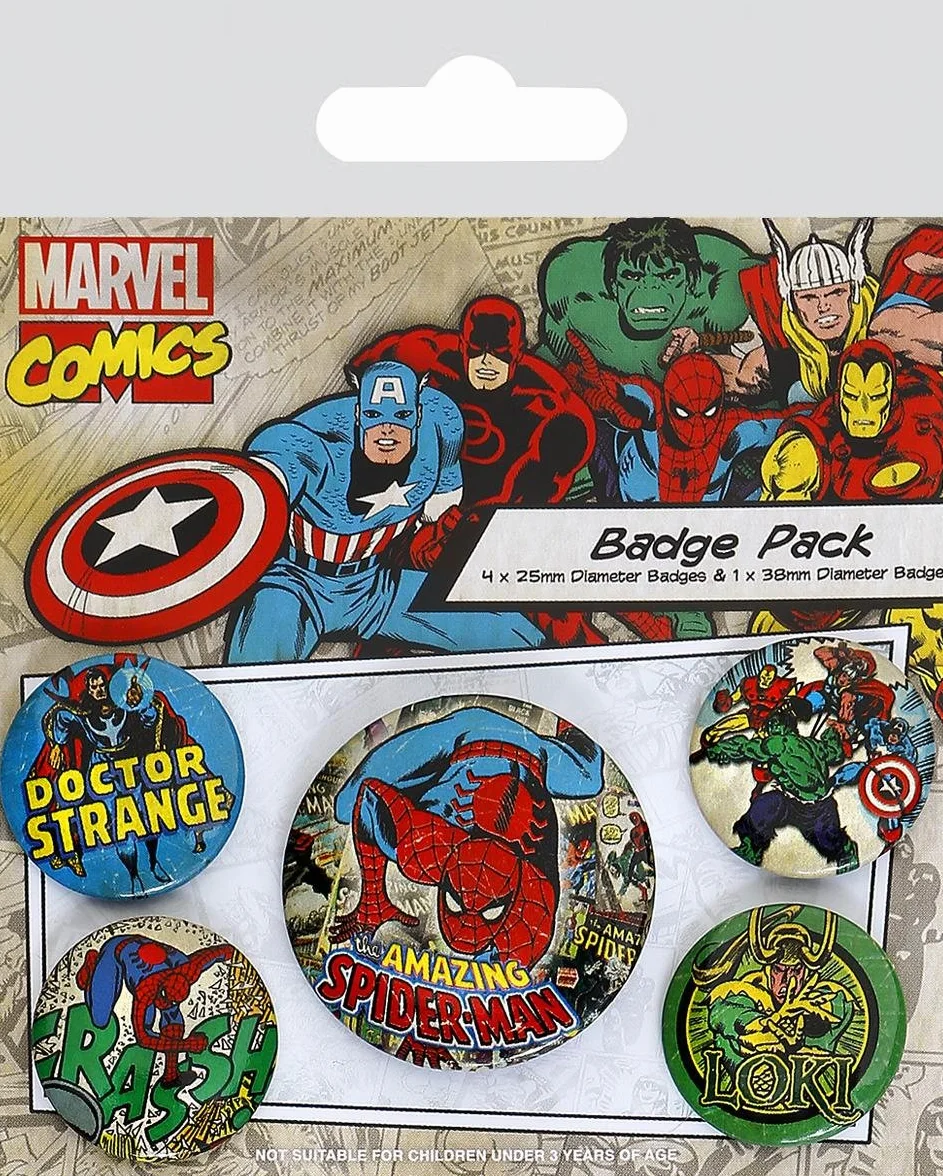 Marvel Retro - Badge Pack Spider-Man, 4 x 25 mm & 1 x 38 mm