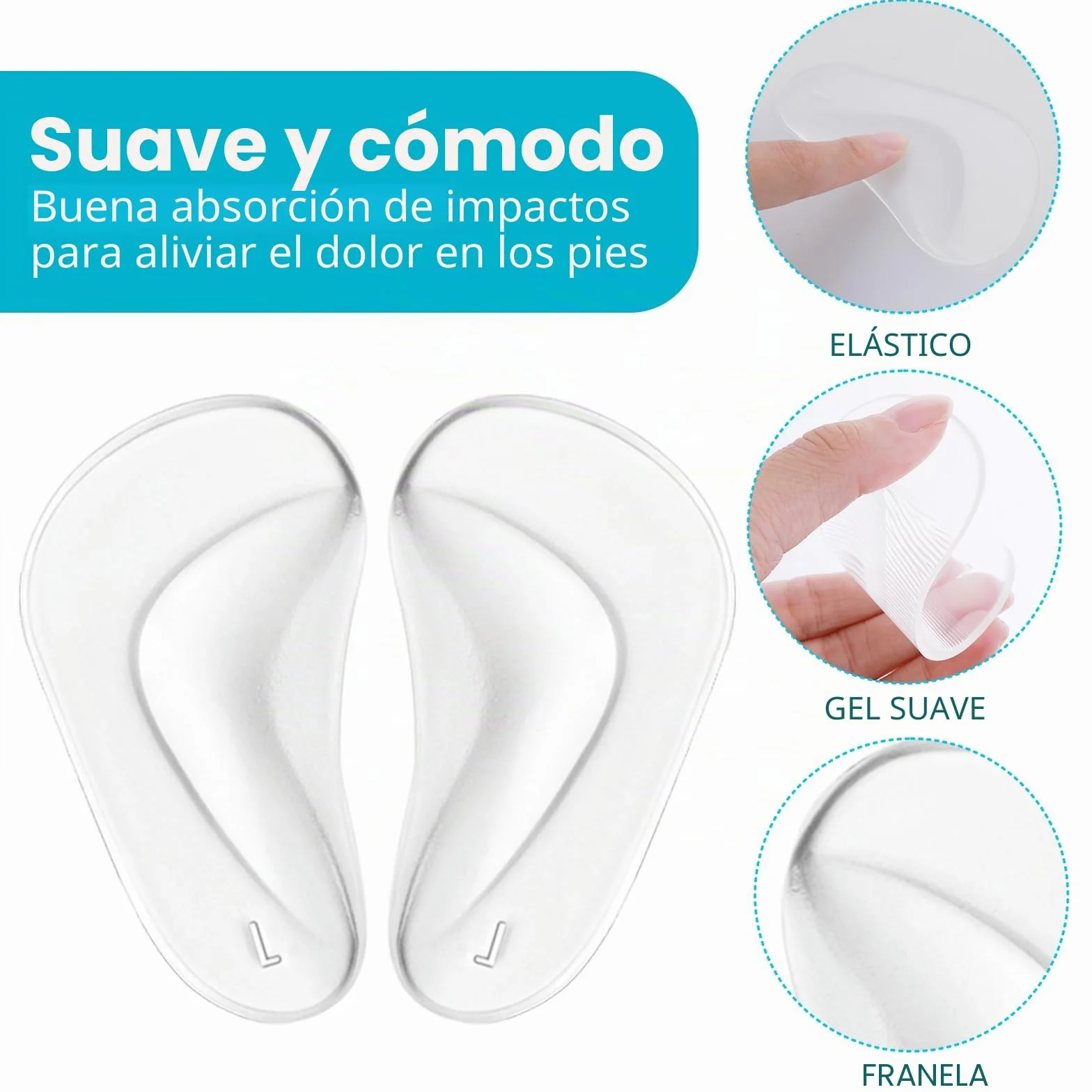 COMNICO 3 Pares Plantillas Autoadhesivas Gel Suave Silicona Transparente Alivio Fascitis Plantar Pies Planos