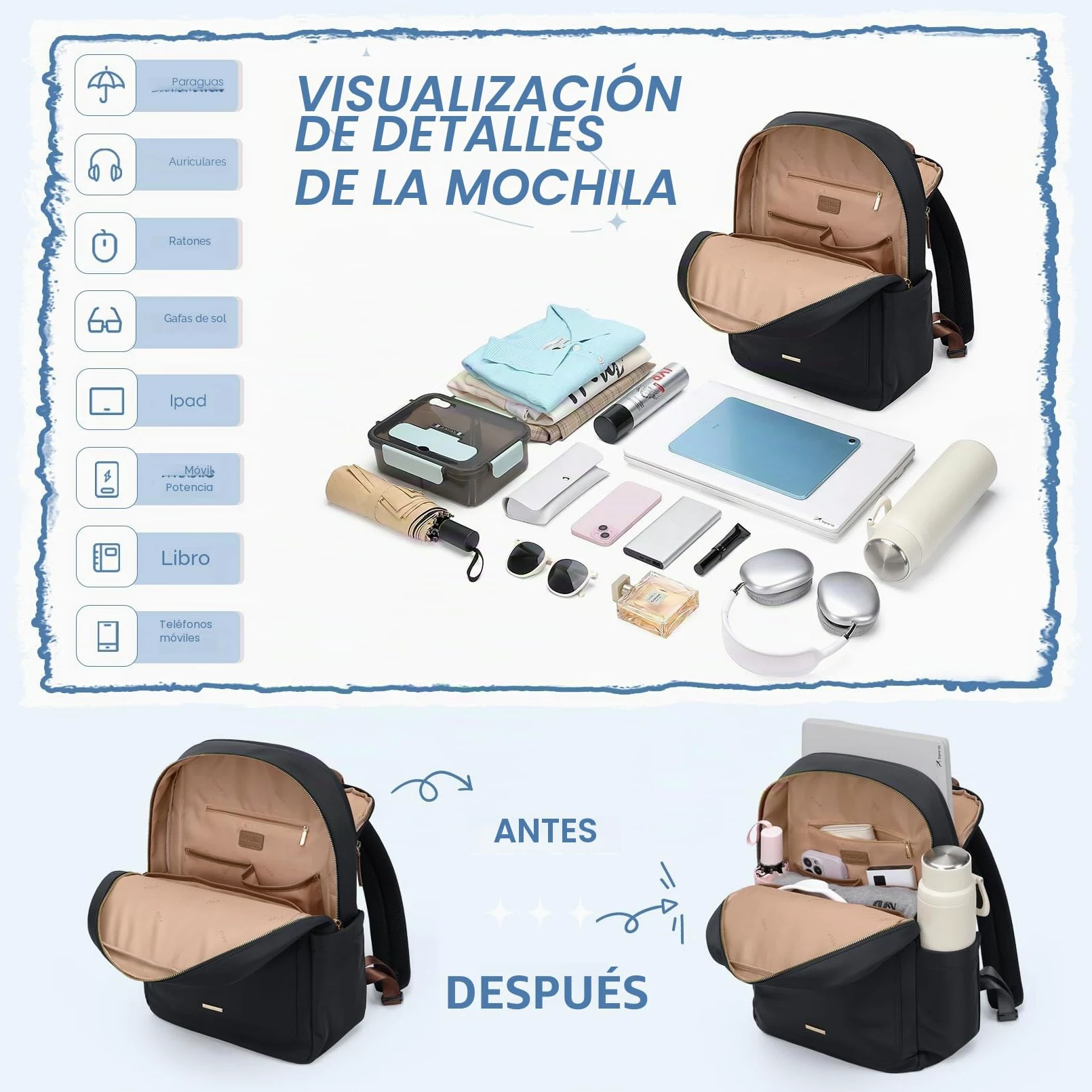 Mochila Portátil 15.6 Pulgadas para Mujer, Mochila Elegante y Casual Multifuncional, Impermeable para Trabajo, Universidad, Viajes y Uso Diario,Nergo