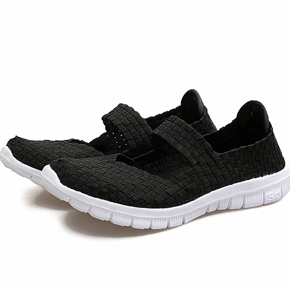 Zapatos para caminar hechos a mano elásticos tejidos sin cordones ligeros