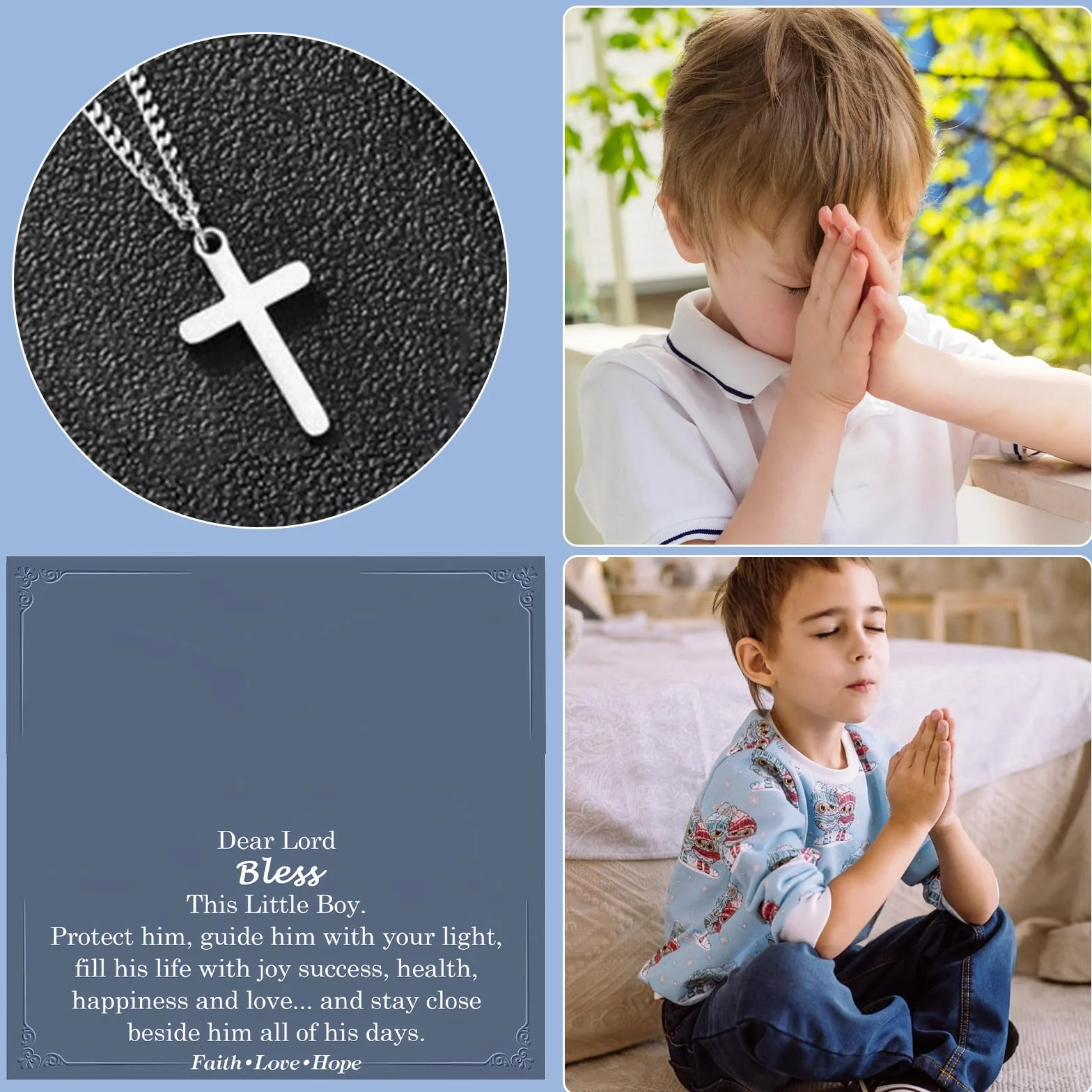 Collar con cruz de plata para niño, regalo de bautizo, primera comunión, confirmación
