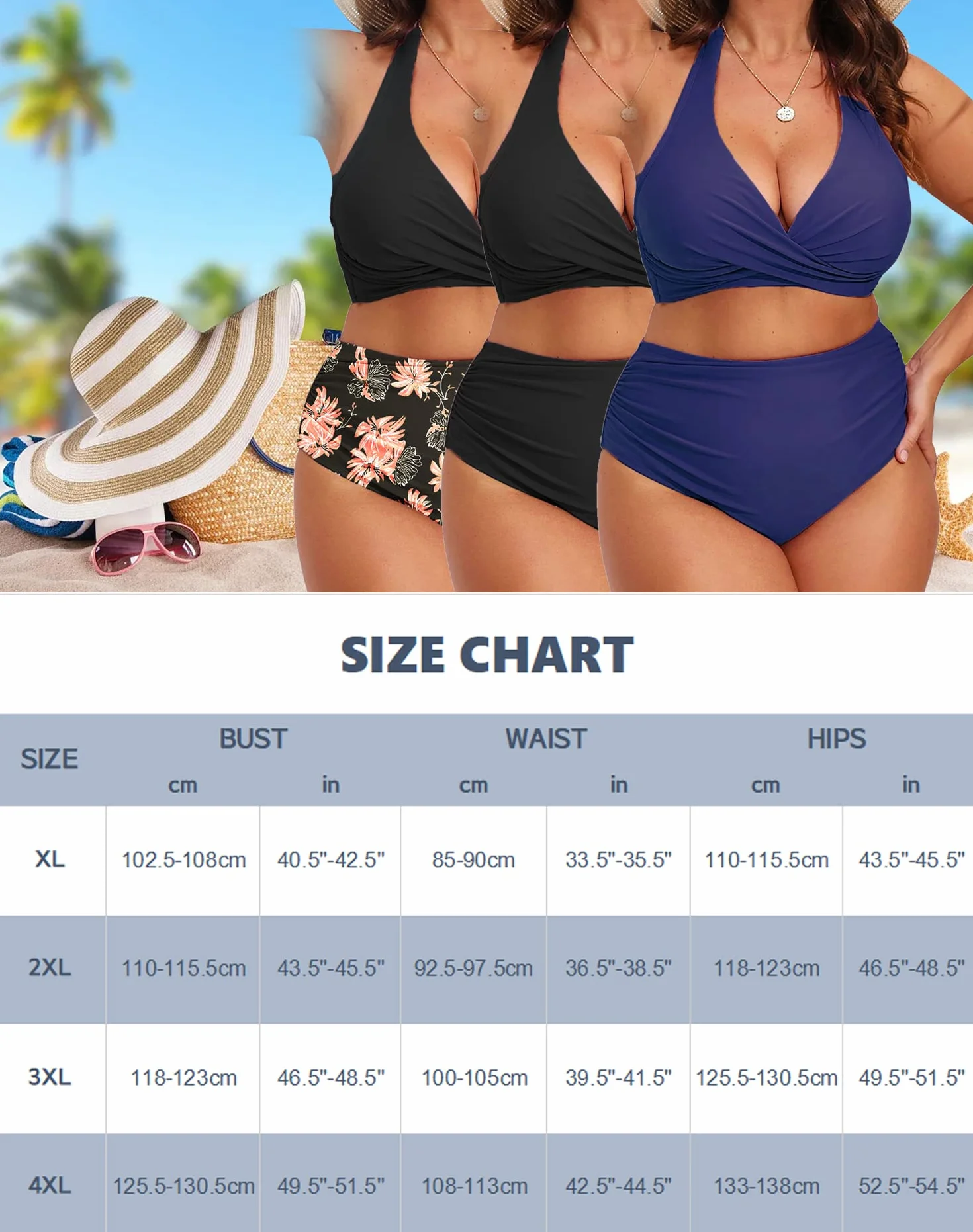 Mujer Bikini Dos Piezas Cintura Alta Fruncido Traje de Baño Cuello en V Control de Vientre Tallas Grandes