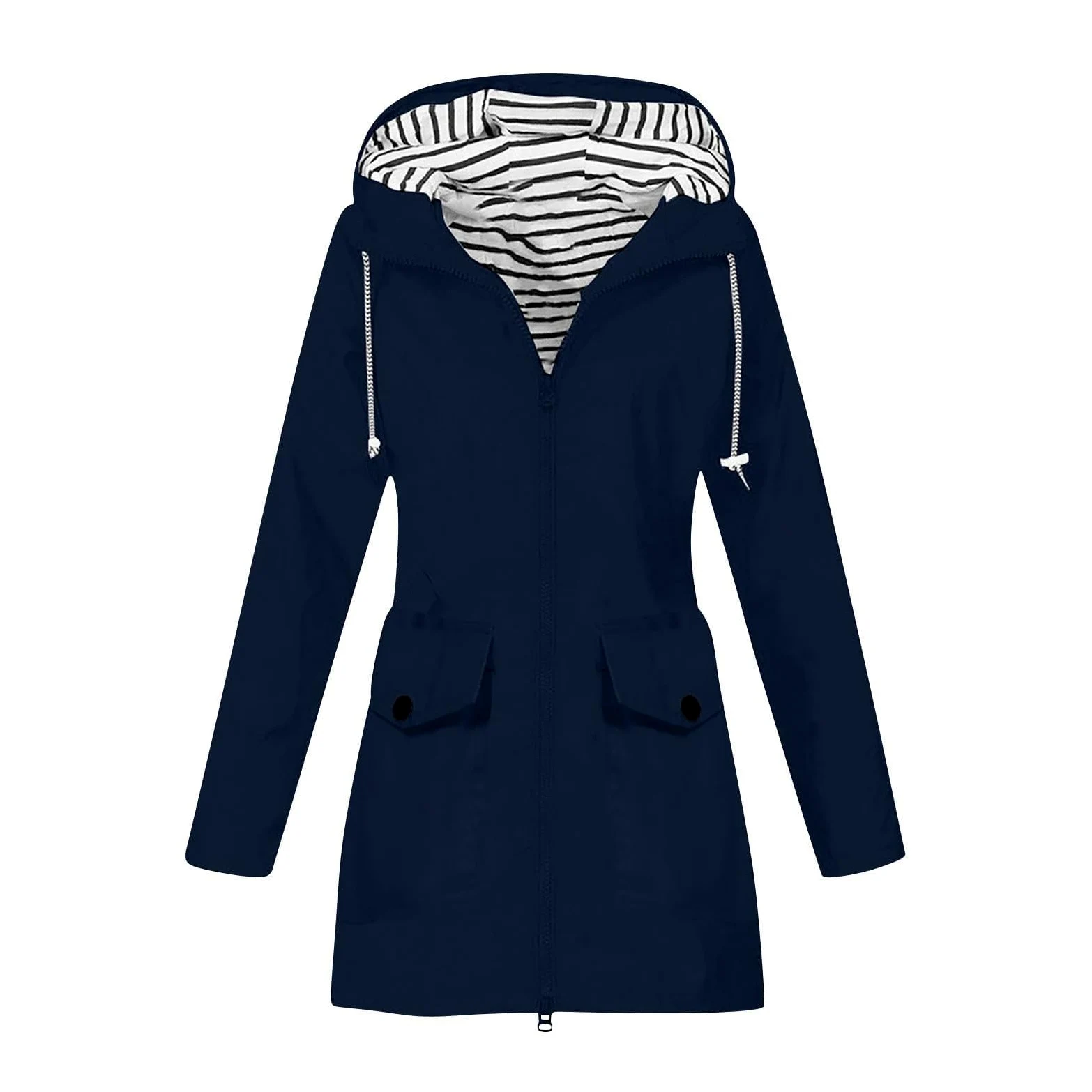 Genérico Chubasquero Ligero Mujer,Chaqueta Impermeable SóLida para Mujer Abrigo Suelto con Capucha Y Resistente Al Viento para Exteriores Talla Grande