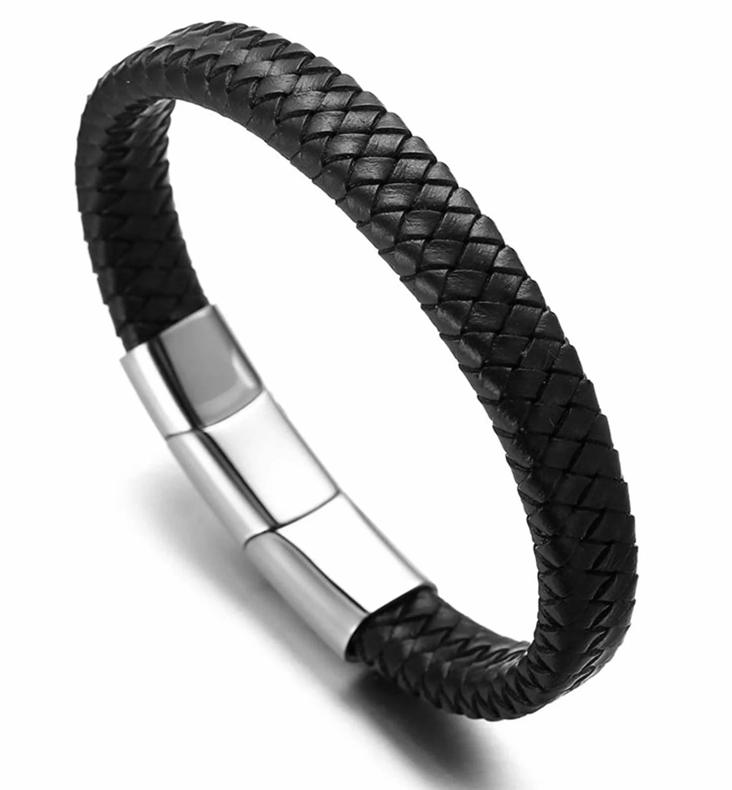 Solo Junior Pulsera de Cuero Marrón/Negro Clásico 6-15 Años Cierre Magnético Titanio Dorado/Plata/Negro 7"+0.7"(18+1.5cm) Caja de Regalo