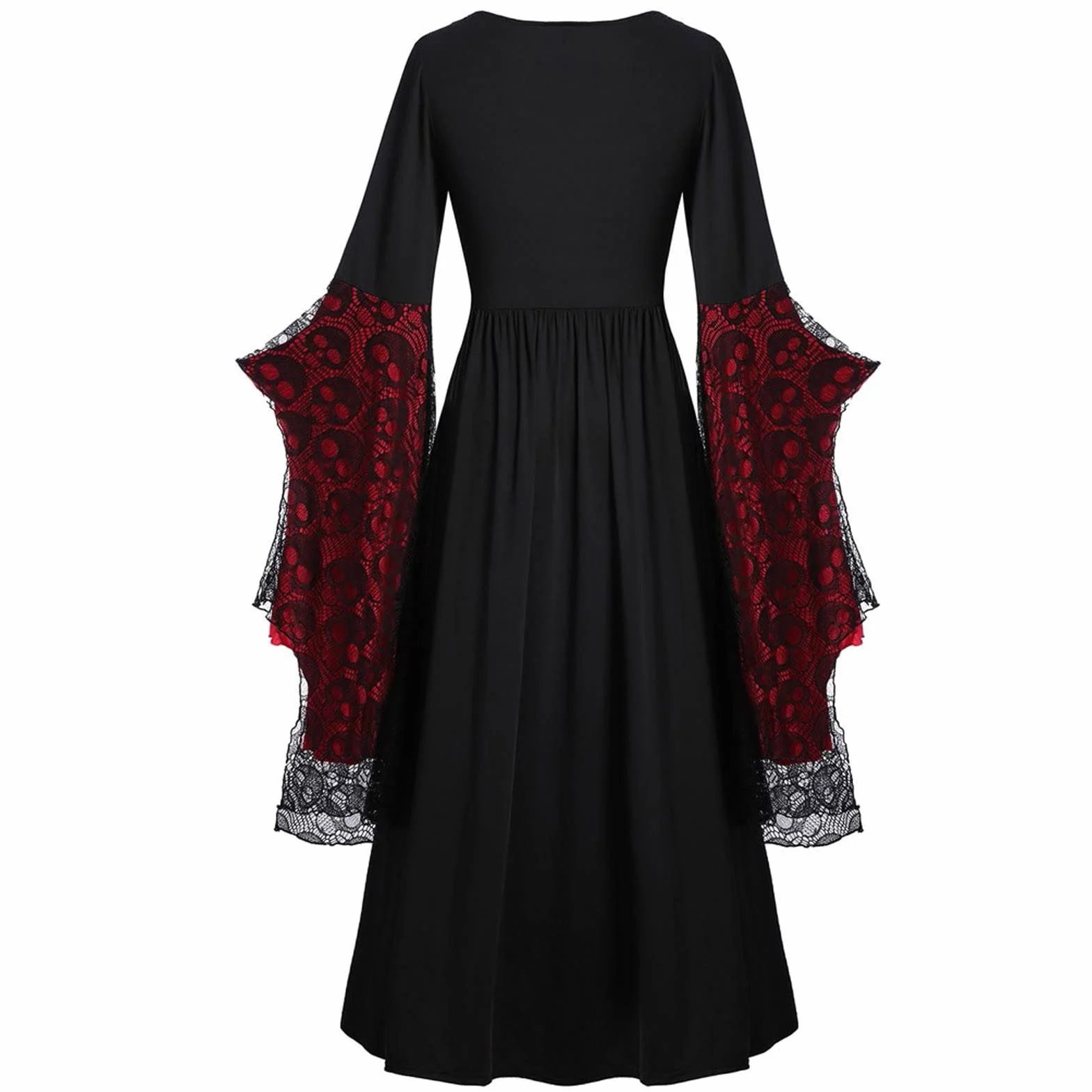 Disfraz Bruja Mujer Vintage Cuello Cuadrado Vestido Gotico Halloween Estampado Calavera Manga Dolman Cosplay S-5XL