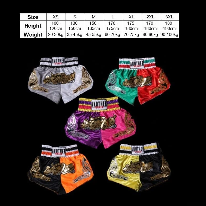 Pantalones cortos de boxeo unisex cintura elástica Muay Thai niños adultos entrenamiento XS rojo verde