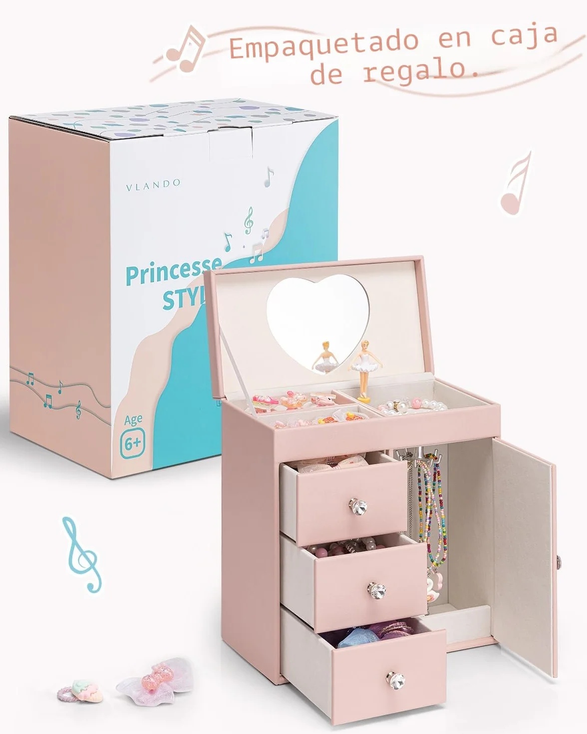 Caja de música para niñas con bailarina, joyero musical 4 capas