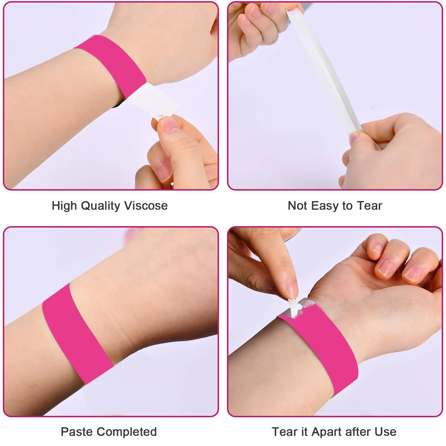 Vicloon Pulseras de Papel 100pcs Pulsera de Identificación para Eventos, Fiestas, Festivales, Parque Acuático, Viajes Rosa