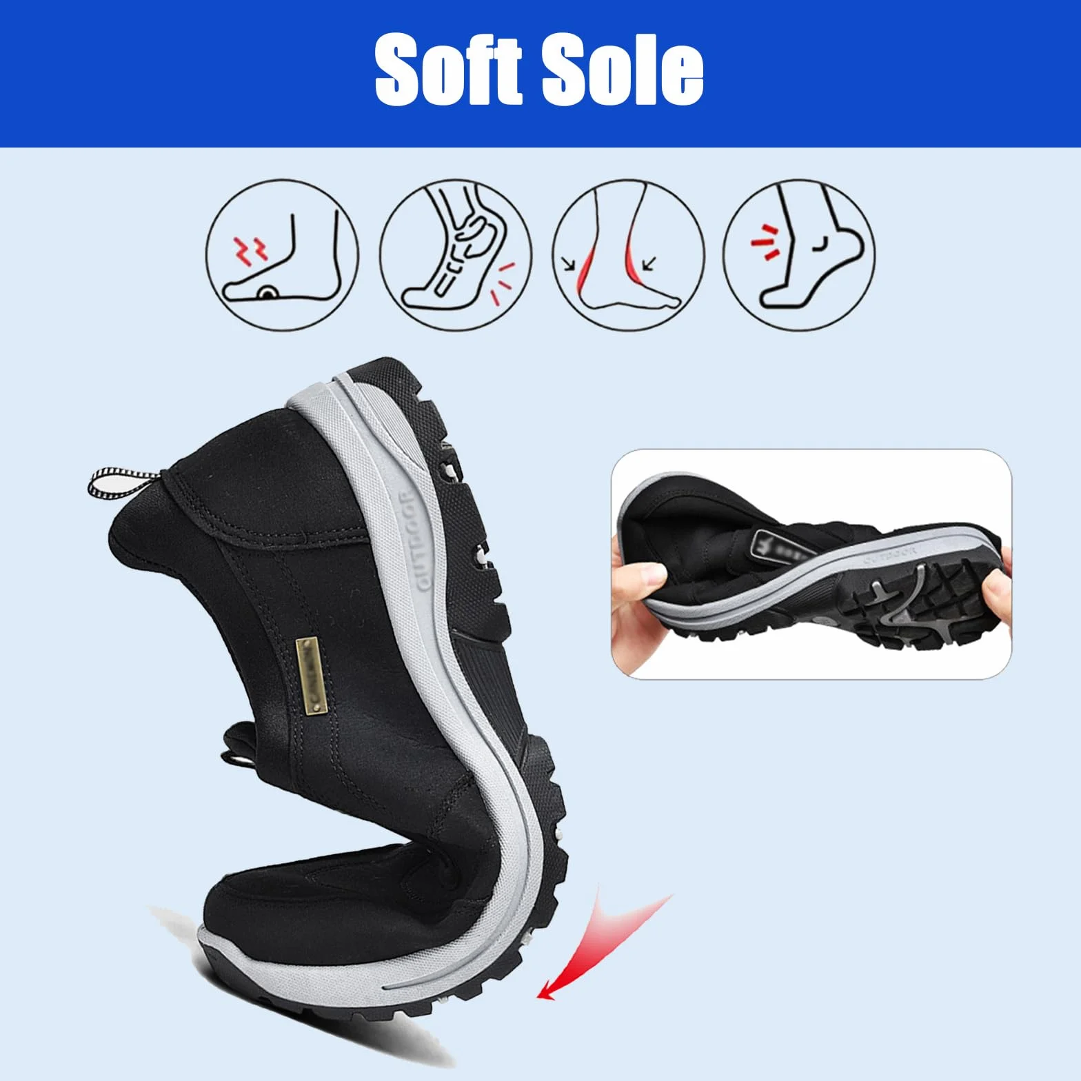 Zapatillas Deportivas Hombre Impermeables Trekking Antideslizantes Ortopédicos Negro 42EU