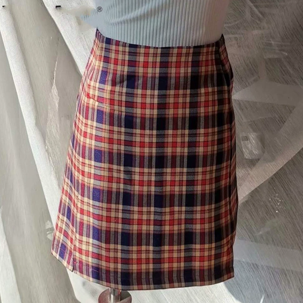 Falda Mujer Mini,Falda De Talle Alto A-Line Falda De Tartán De Doble Cara Dividida A Cuadros Verano Sexy Gótico Lápiz Falda Ajustada con Forro De Cremallera Pantalones Cortos para Niñas Damas En