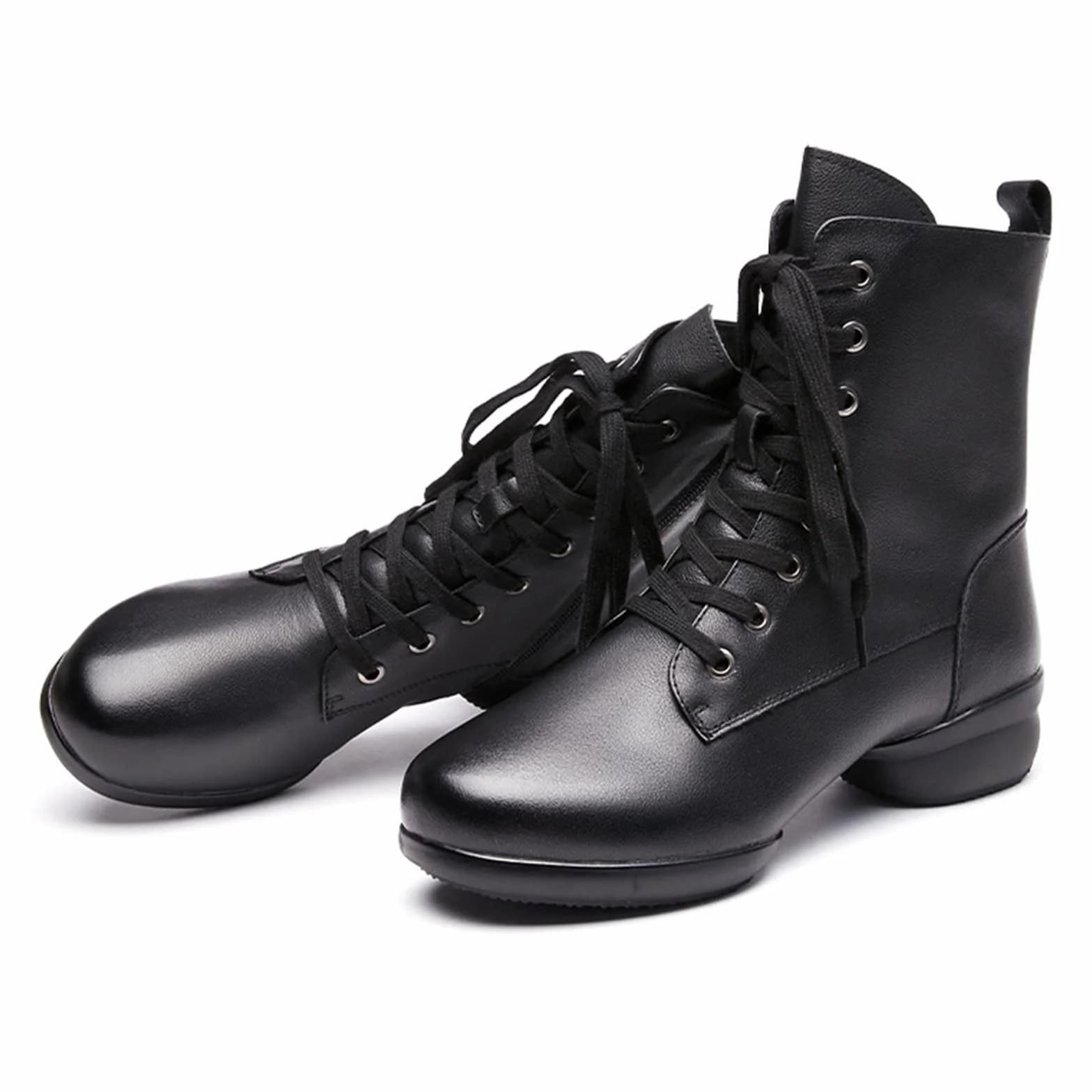 Botas de Baile Latino Moderno para Hombres con Suela Dividida Cuero Cremallera Lateral Tacón Bajo